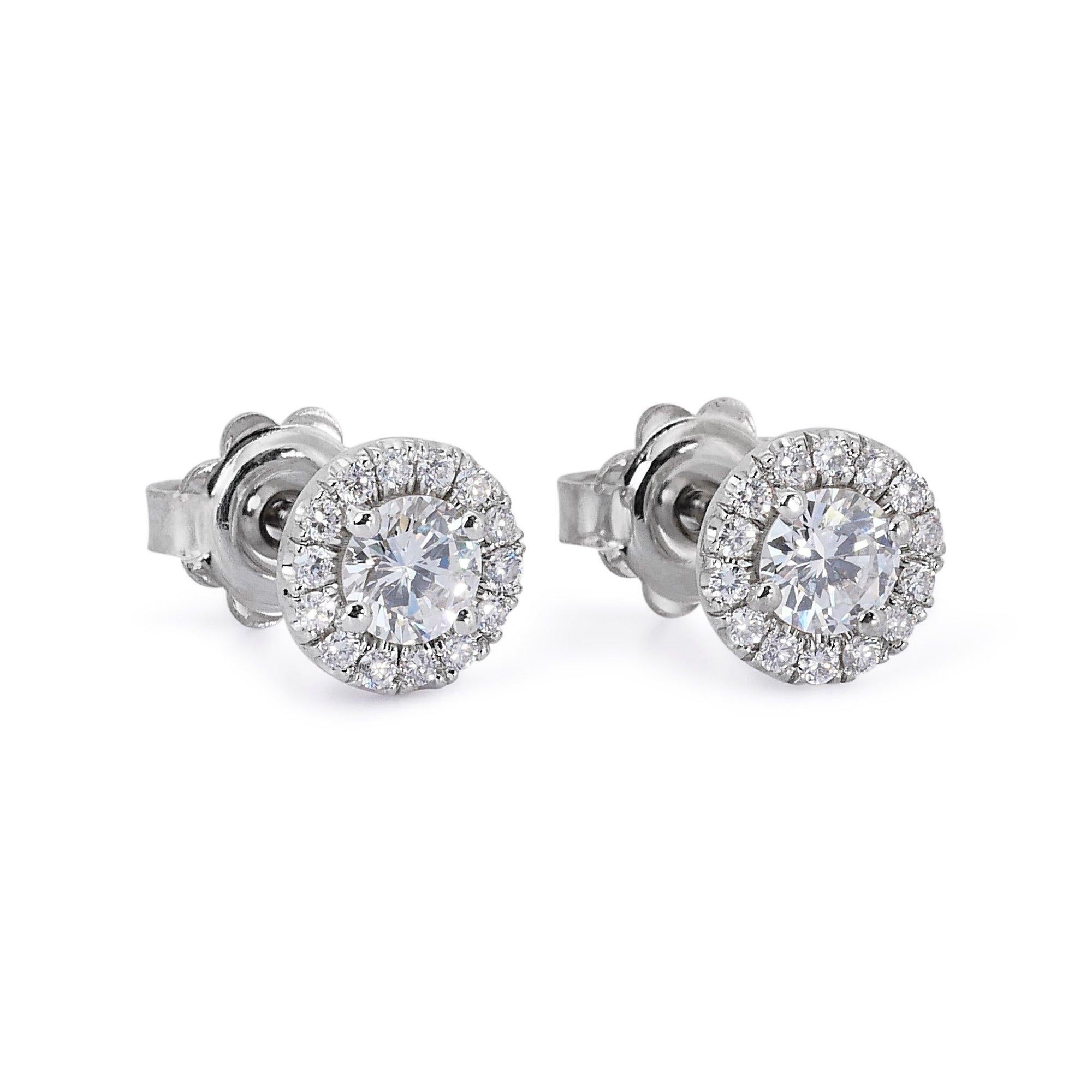 Round Cut Luxurious 1.24ct Round Diamond Stud Earrings in 18K White Gold - GIA Certified For Sale