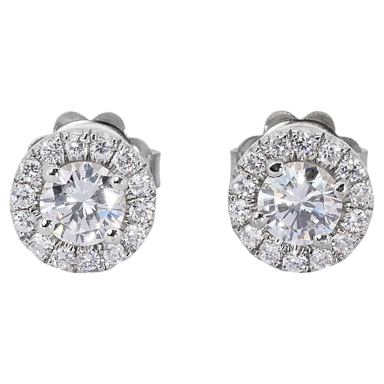 Luxurious 1.24ct Round Diamond Stud Earrings in 18K White Gold - GIA Certified For Sale