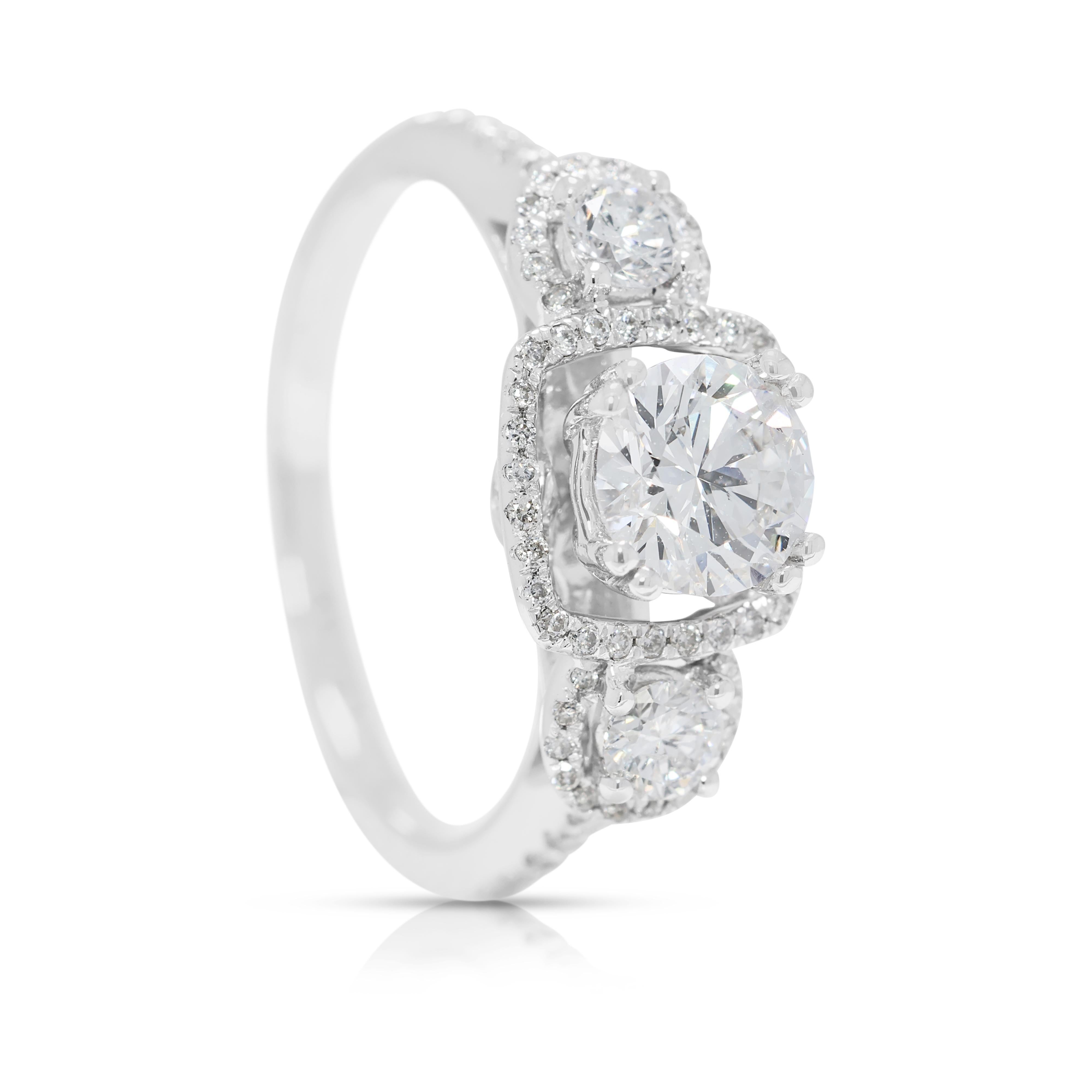 Women's Luxurious 1.28ct Natural Diamond Ring in 18K White Gold For Sale