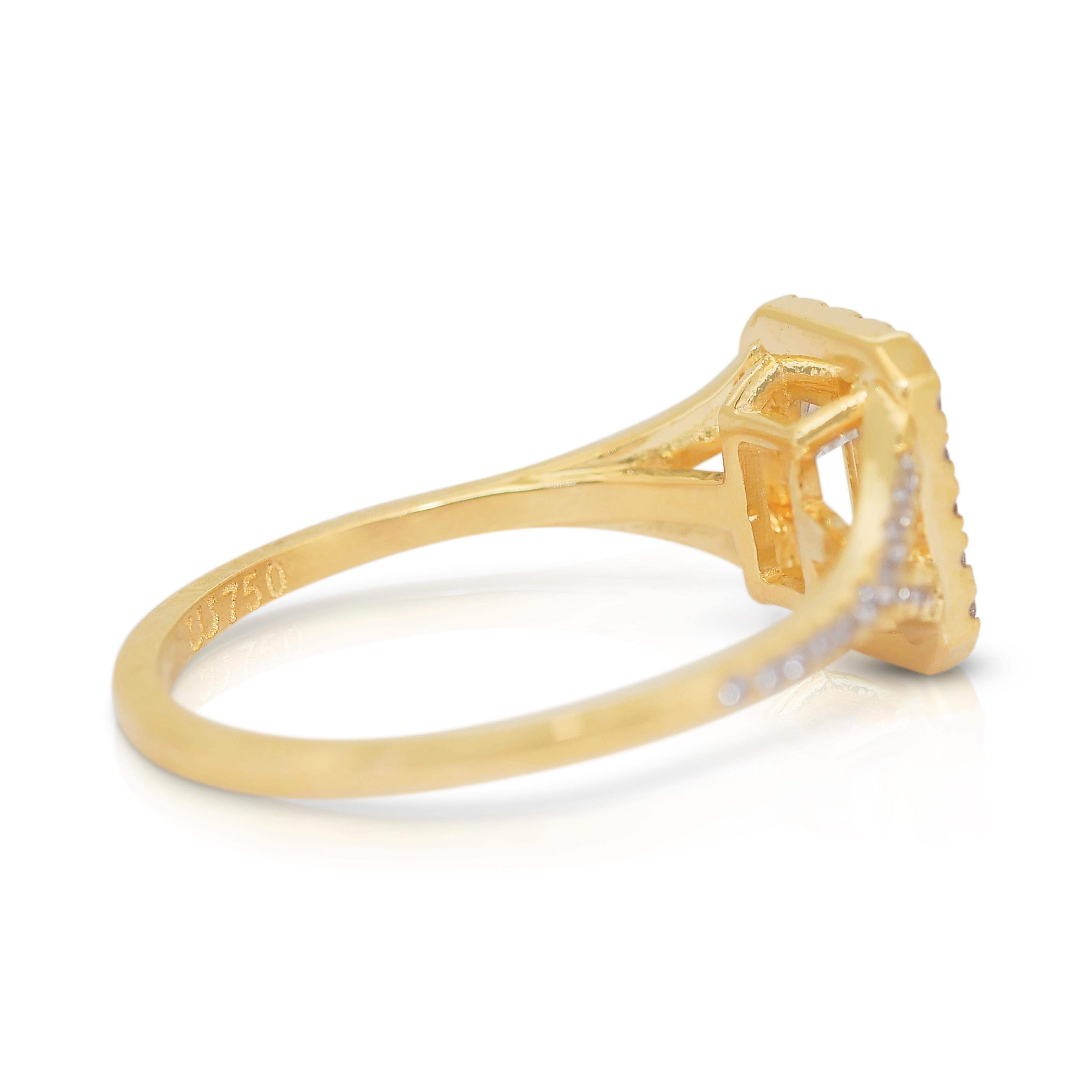 Emerald Cut Luxurious 1.32ct Diamonds Halo Ring in 18k Yellow Gold - IGI Certified