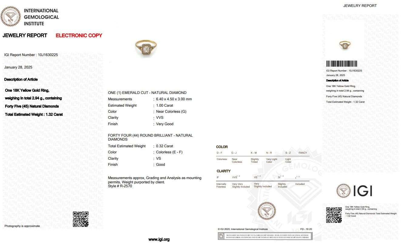 Women's Luxurious 1.32ct Diamonds Halo Ring in 18k Yellow Gold - IGI Certified