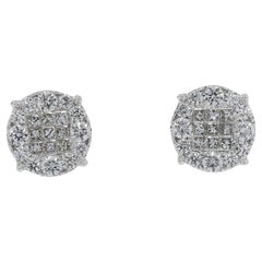 Luxueux clous d'oreilles en or blanc 18 carats avec 1,35 ct de diamants naturels