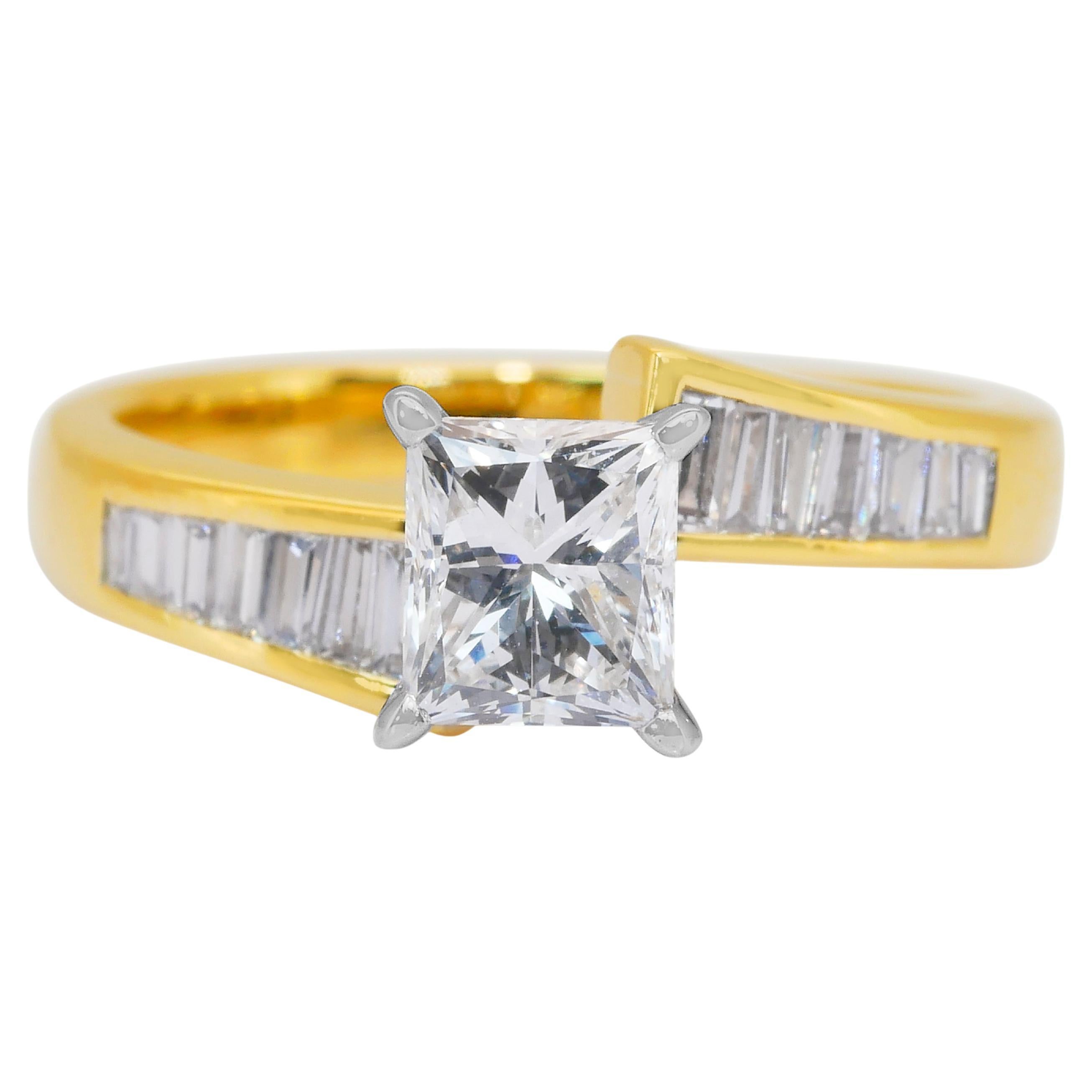 Lussuoso anello con 1,41 carati di diamanti in oro giallo e bianco 18k - certificato IGI