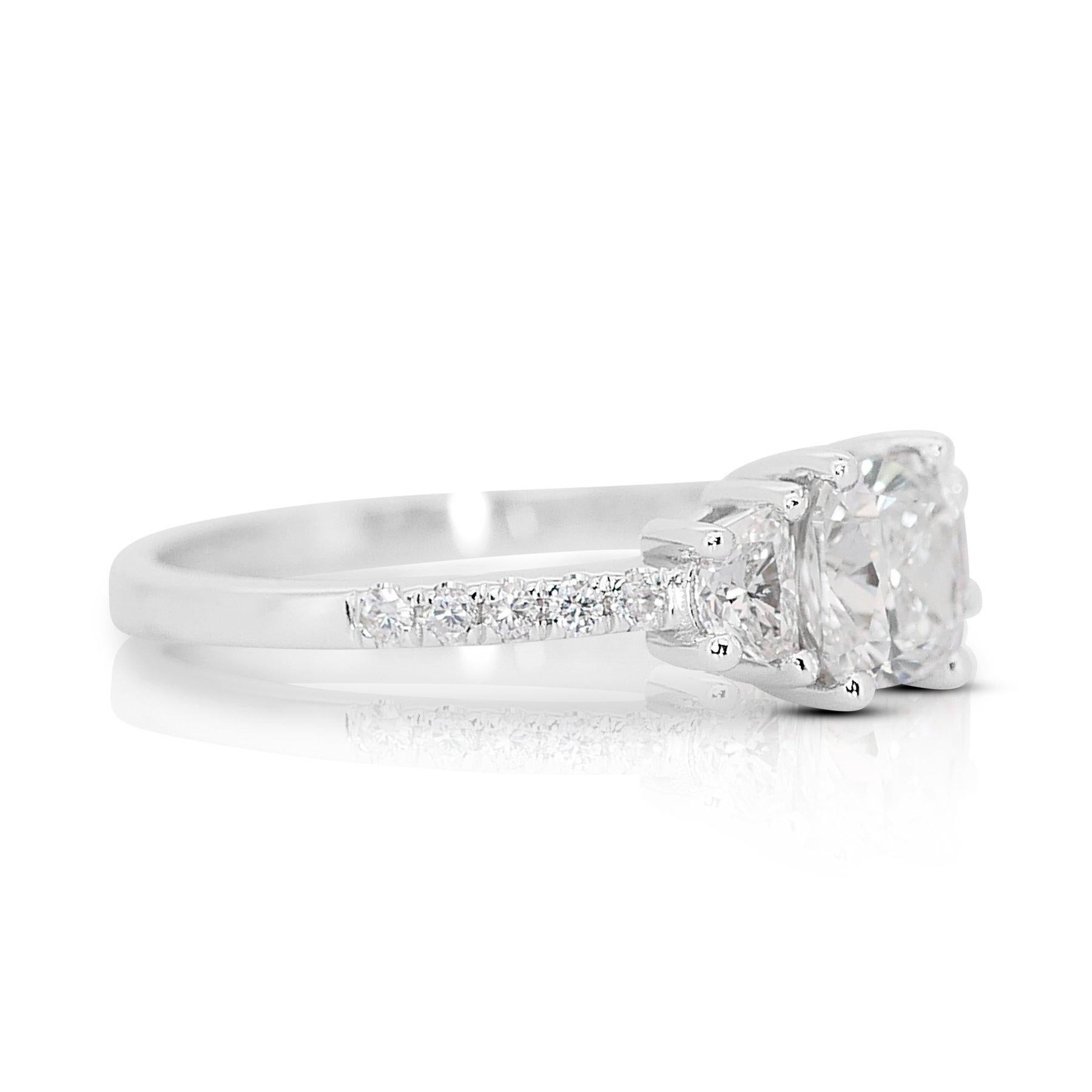 Cushion Cut Luxurious 1.42ct Cushion Diamond Pave Ring in 18k White Gold - GIA Certified For Sale
