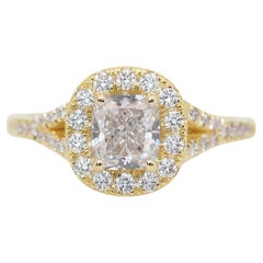 Luxueuse bague halo de diamants 1,42 carat en or jaune 18 carats certifiée IGI