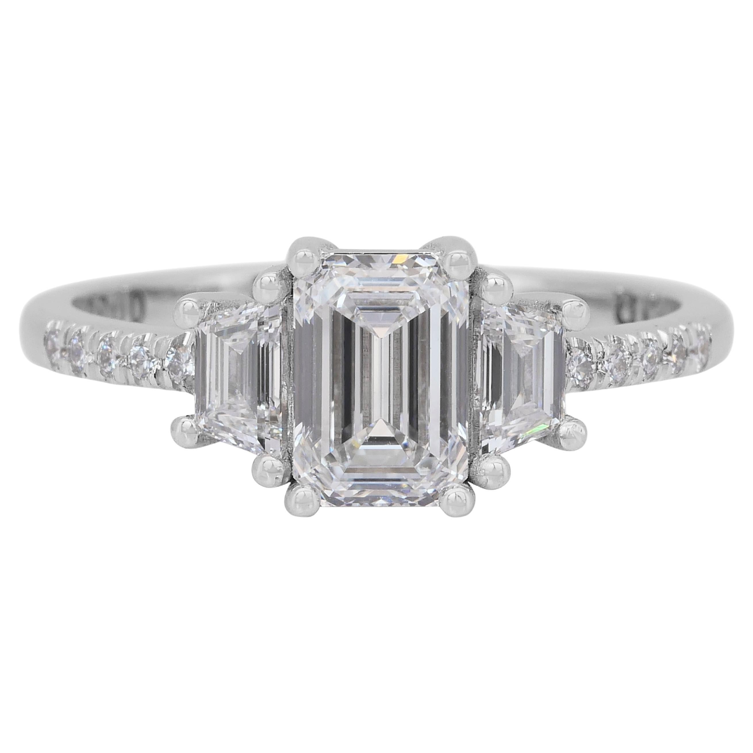 Luxurious 1.42ct Diamonds 3-Stone Ring in 18k White Gold - GIA Certified