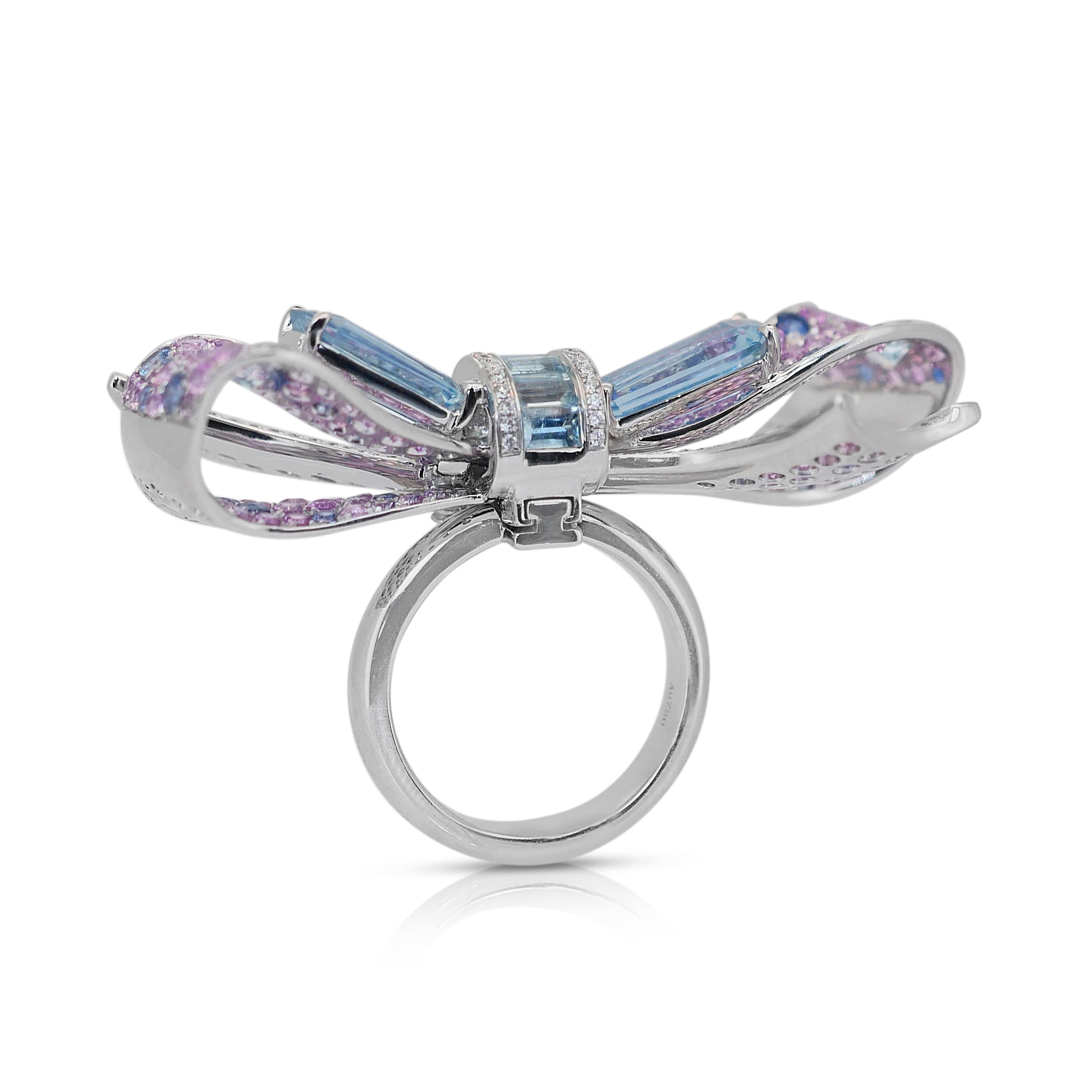 Bracelet jonc luxueux en or blanc 14 carats avec diamants et pierres précieuses 14,71 carats en vente 8