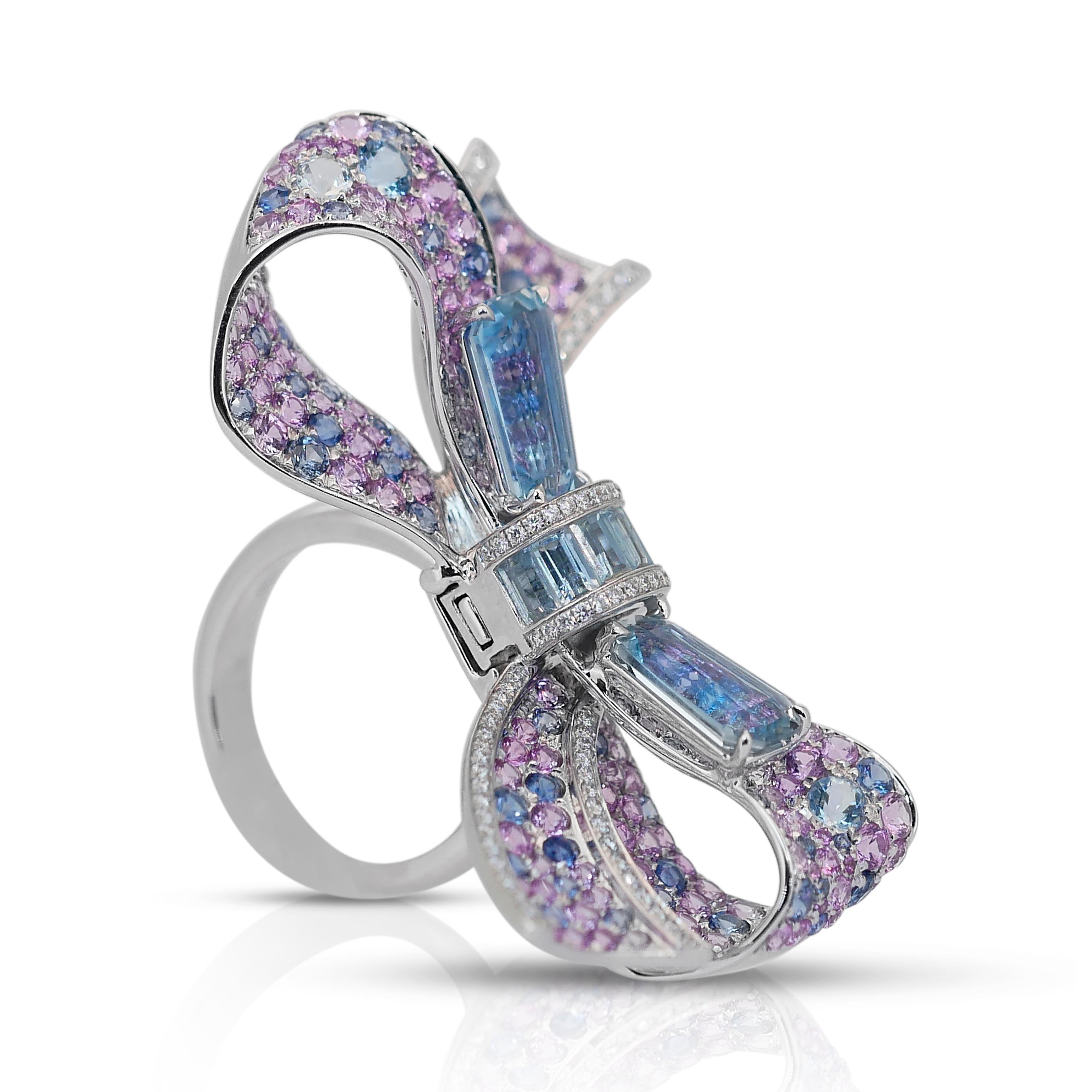 Bracelet jonc luxueux en or blanc 14 carats avec diamants et pierres précieuses 14,71 carats en vente 9