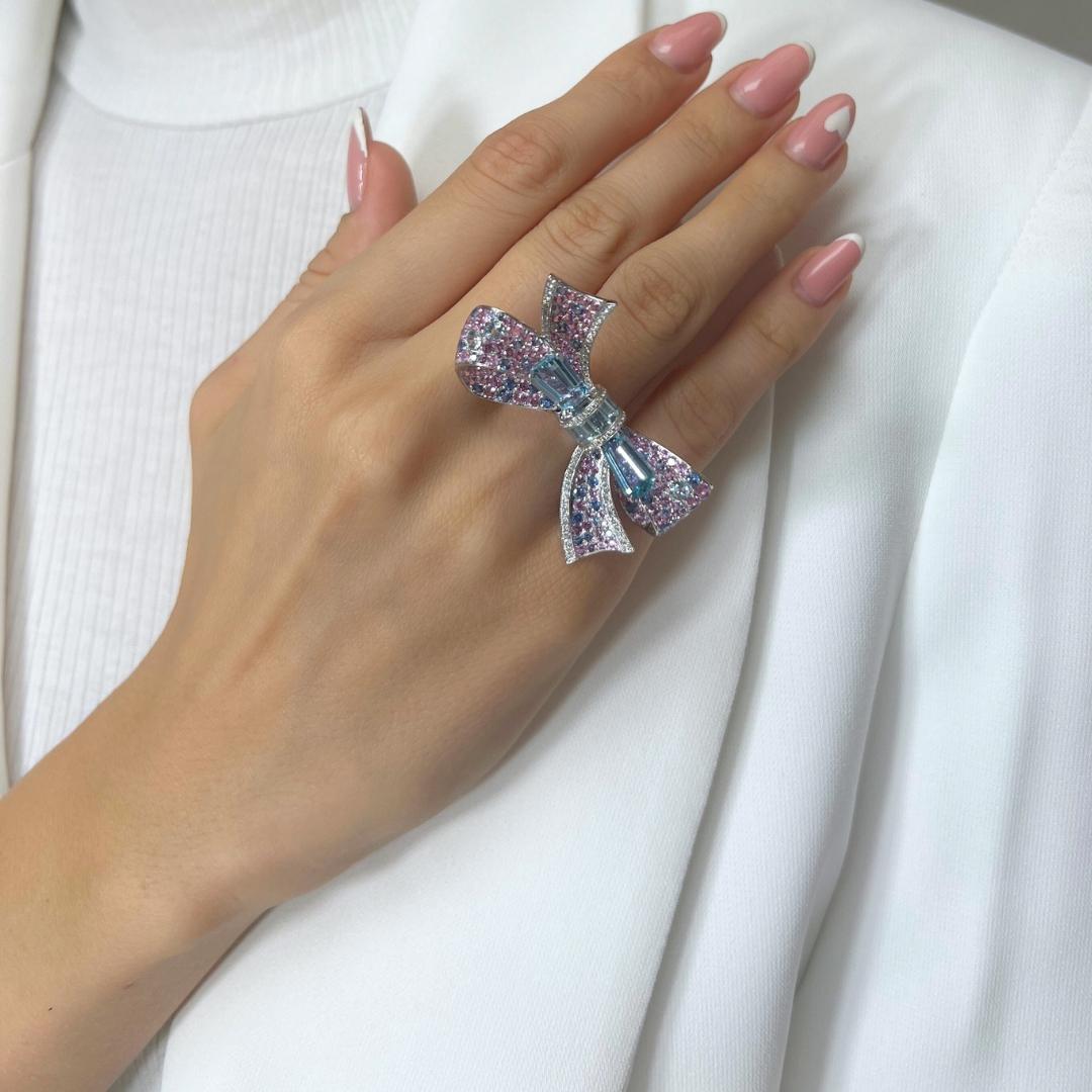 Bracelet jonc luxueux en or blanc 14 carats avec diamants et pierres précieuses 14,71 carats en vente 11