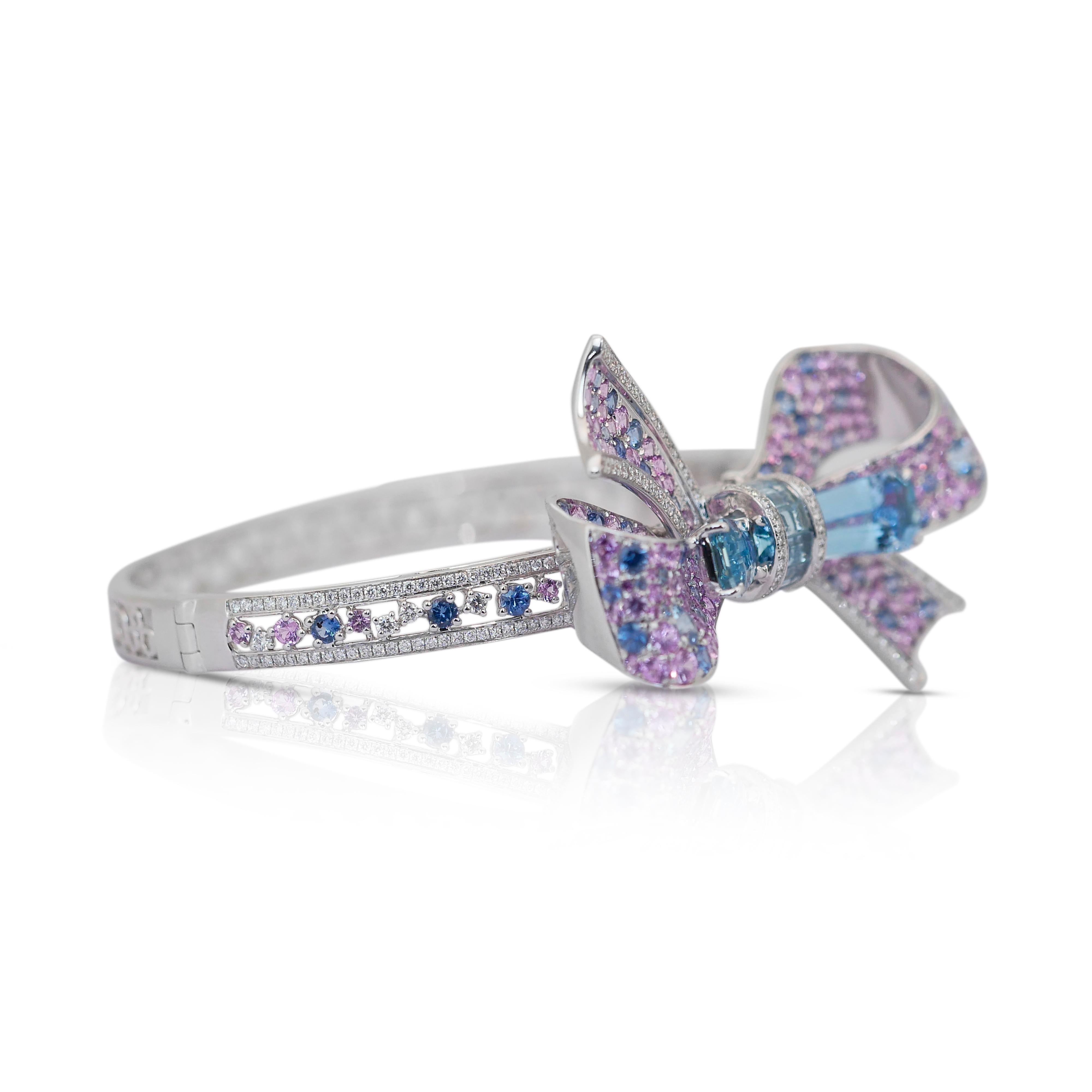 Luxueux bijou de 14,71ct de diamants et pierres précieuses avec 3 options de port en or blanc 14k - certifié IGI

Ce captivant bracelet en or blanc 14k est une véritable œuvre d'art, mettant en valeur un ensemble de pierres précieuses et de diamants
