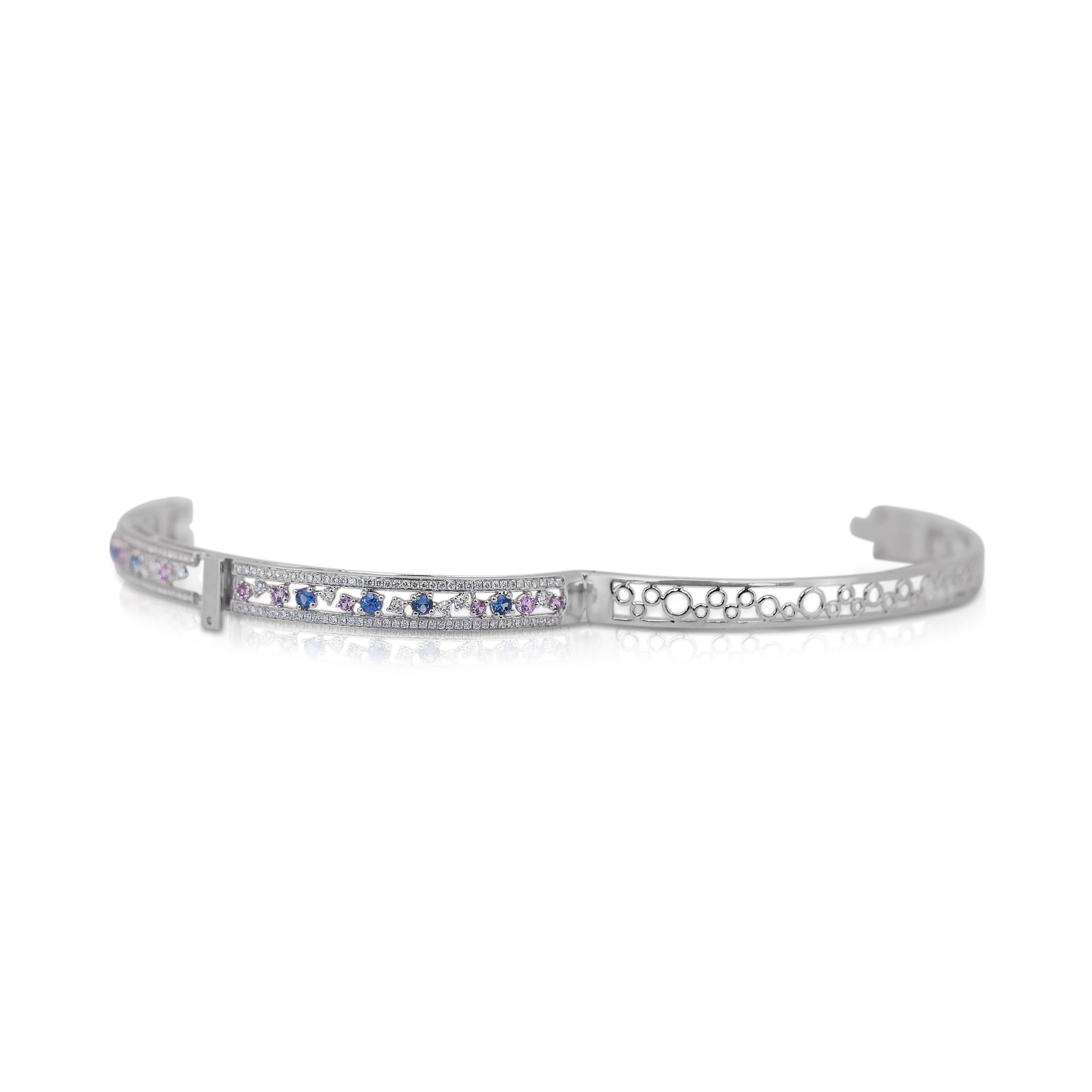 Bracelet jonc luxueux en or blanc 14 carats avec diamants et pierres précieuses 14,71 carats Neuf - En vente à רמת גן, IL