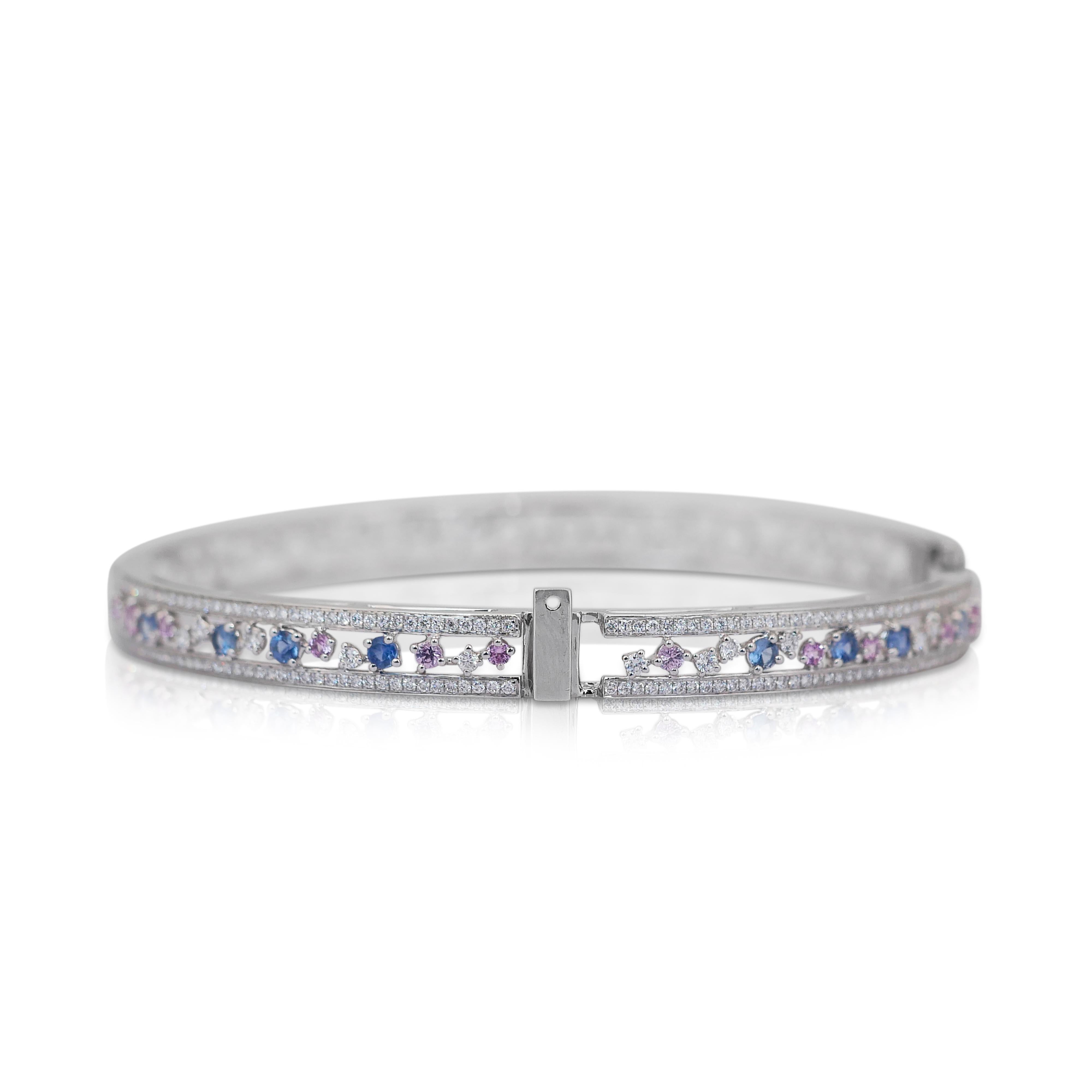 Bracelet jonc luxueux en or blanc 14 carats avec diamants et pierres précieuses 14,71 carats Pour femmes en vente