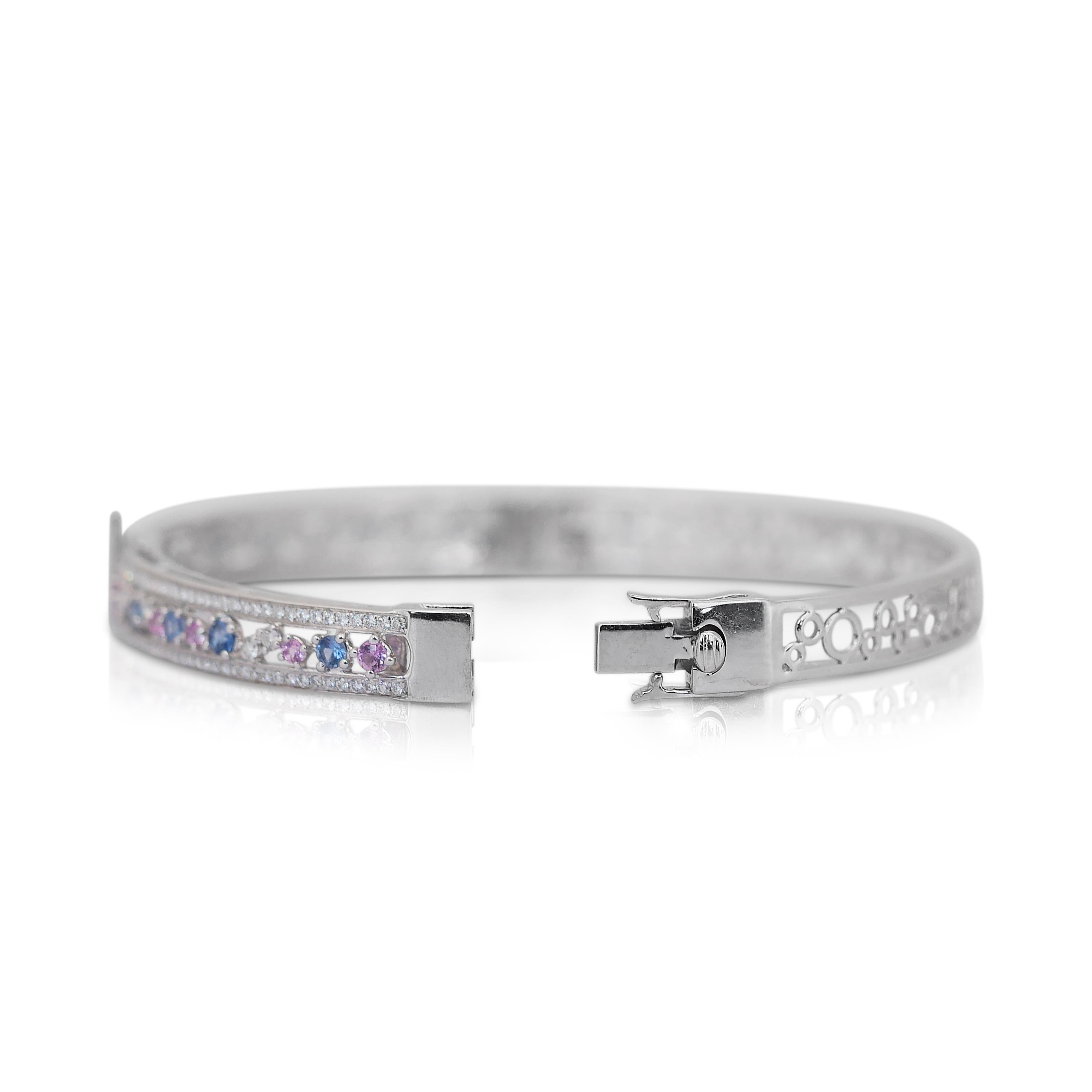 Bracelet jonc luxueux en or blanc 14 carats avec diamants et pierres précieuses 14,71 carats en vente 1
