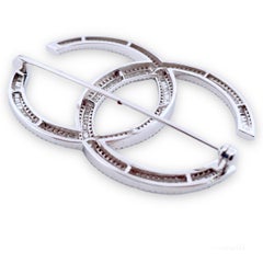 Luxurious 14k White Gold Double CC Diamond Brooch