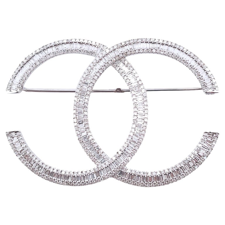 Luxurious 14k White Gold Double CC Diamond Brooch For Sale at 1stDibs |  chanel brooch amazon