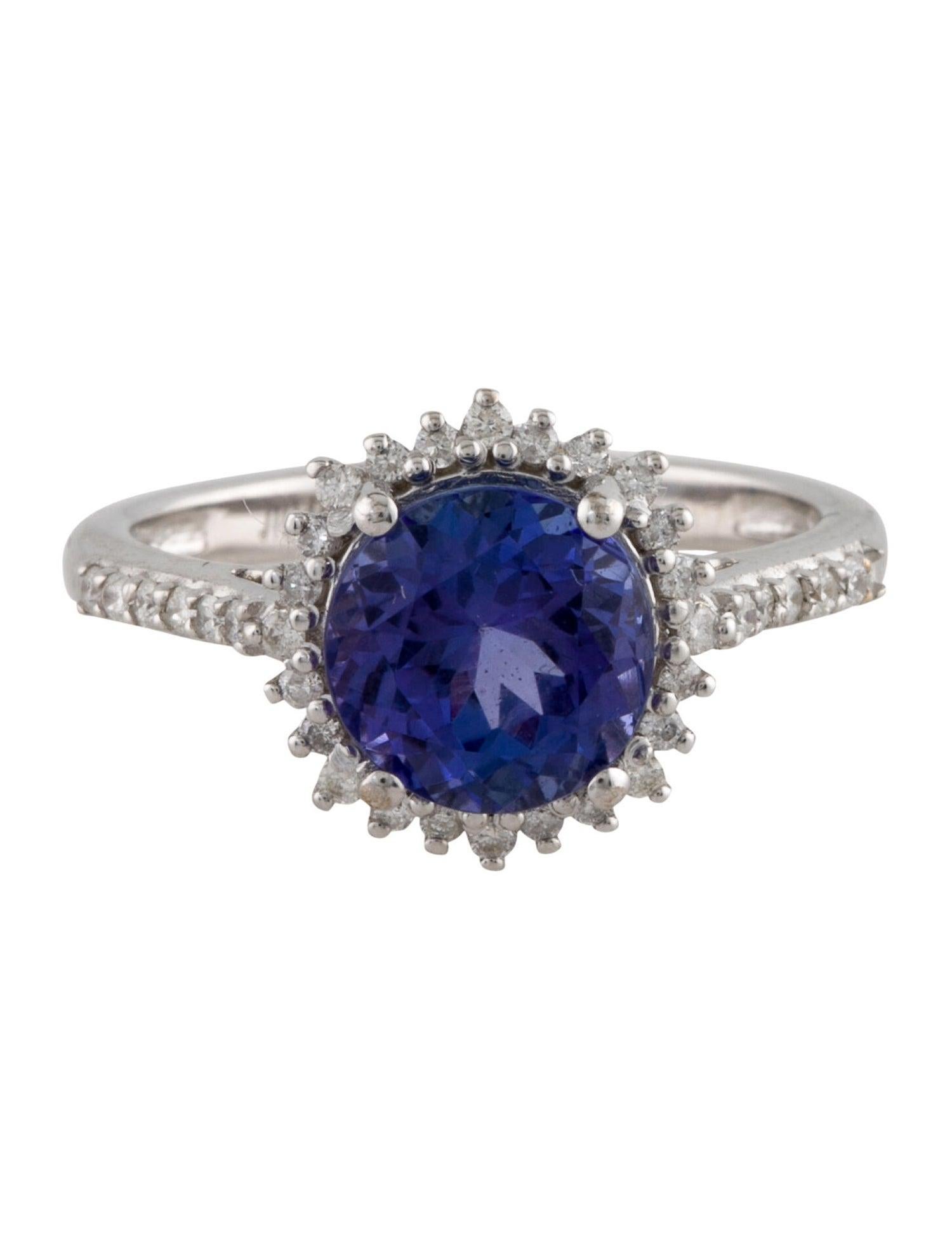Round Cut Luxurious 14K White Gold Tanzanite & Diamond Cocktail Ring, 2.25ct Round Faceted For Sale