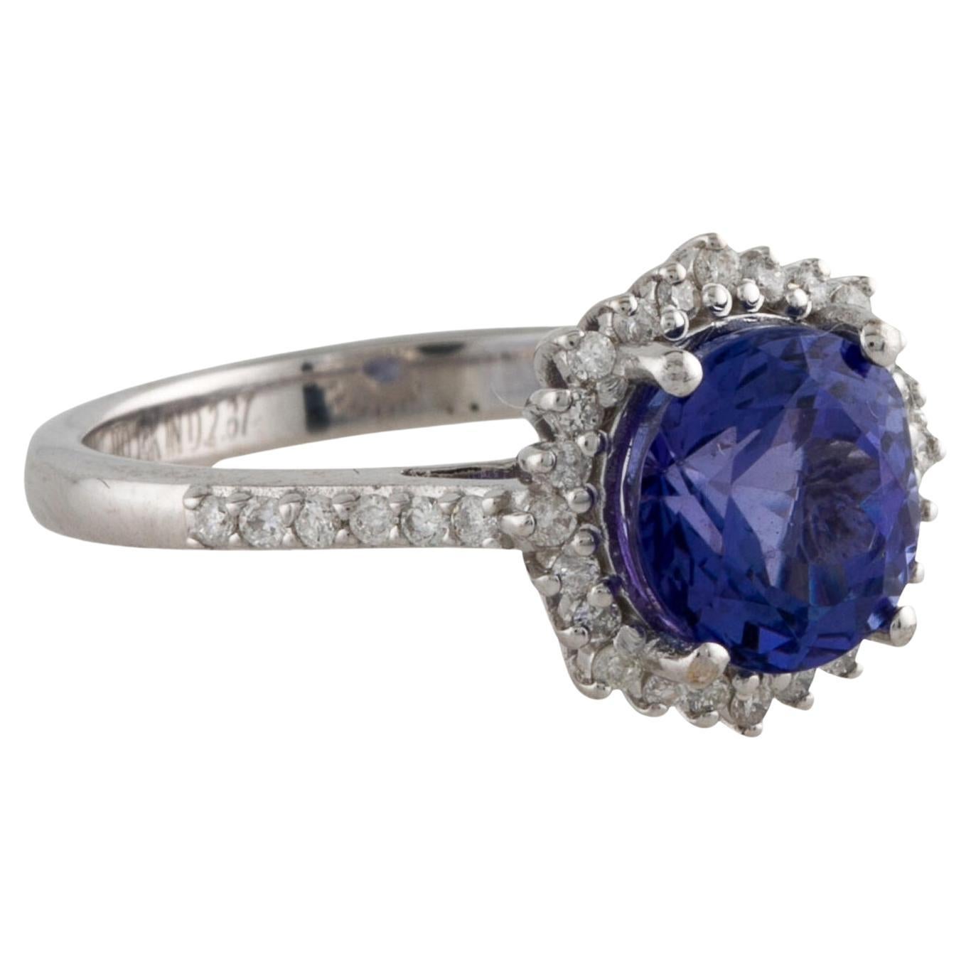 Luxurious 14K White Gold Tanzanite & Diamond Cocktail Ring, 2.25ct Round Faceted For Sale