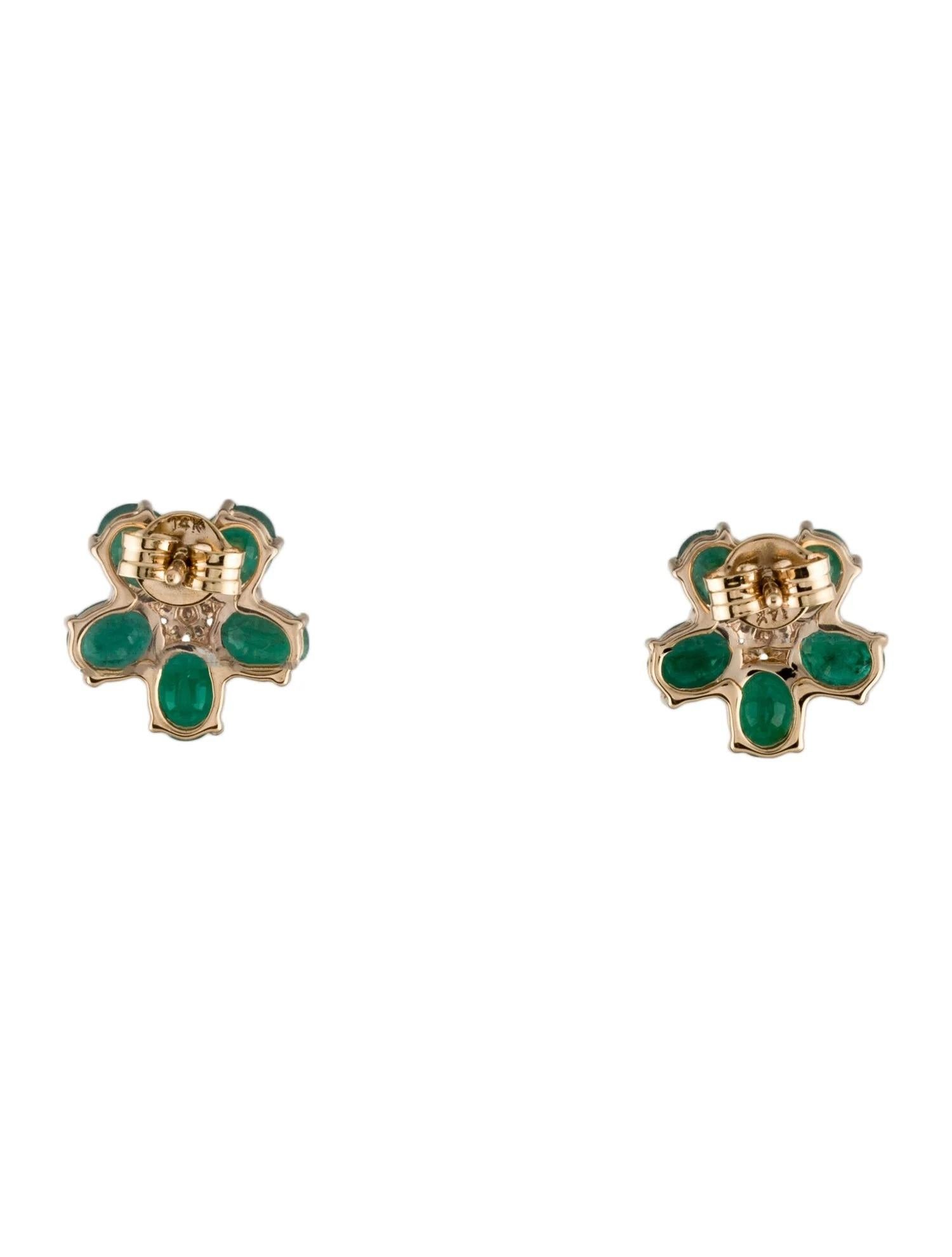 Oval Cut Luxurious 14K Yellow Gold Earrings with Oval Brilliant Emeralds and Diamonds For Sale
