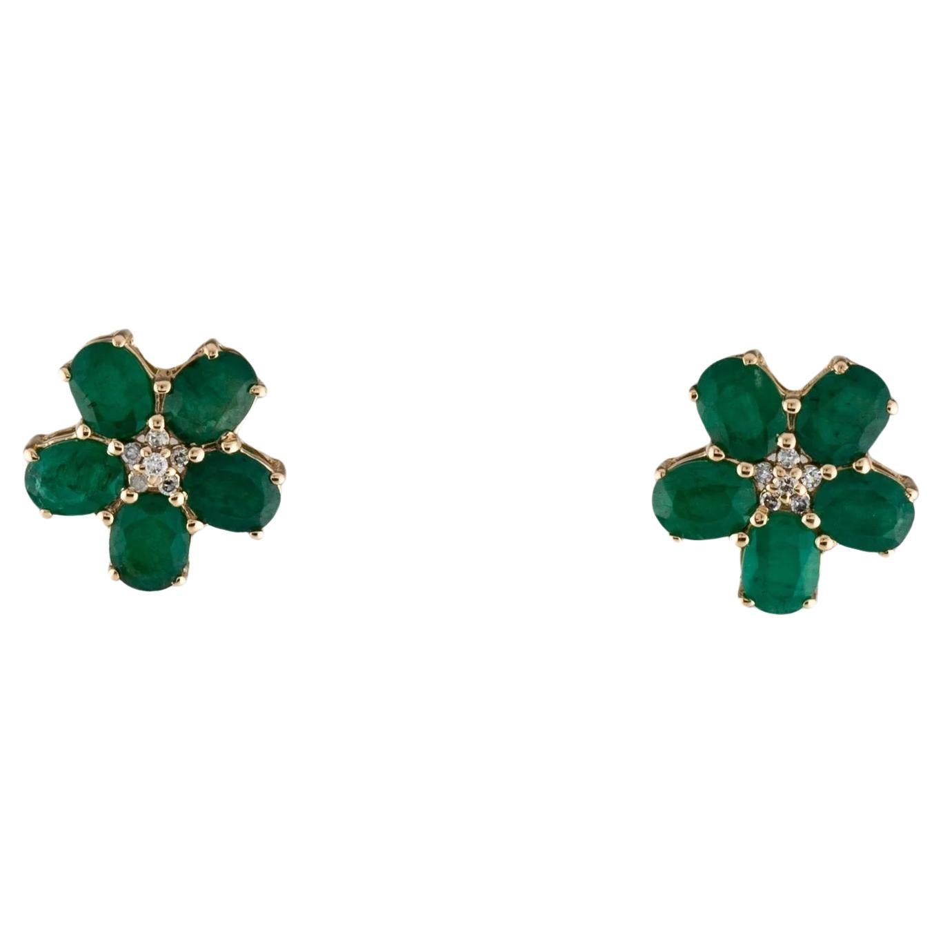 Luxurious 14K Yellow Gold Earrings with Oval Brilliant Emeralds and Diamonds For Sale