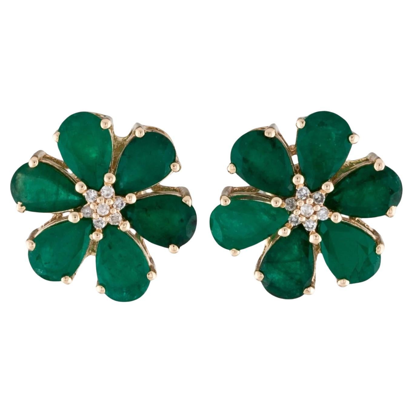 Luxurious 14K Yellow Gold Earrings with Pear Modified Brilliant Emerald 