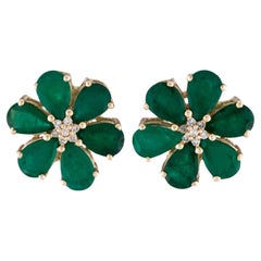 Luxurious 14K Yellow Gold Earrings with Pear Modified Brilliant Emerald 