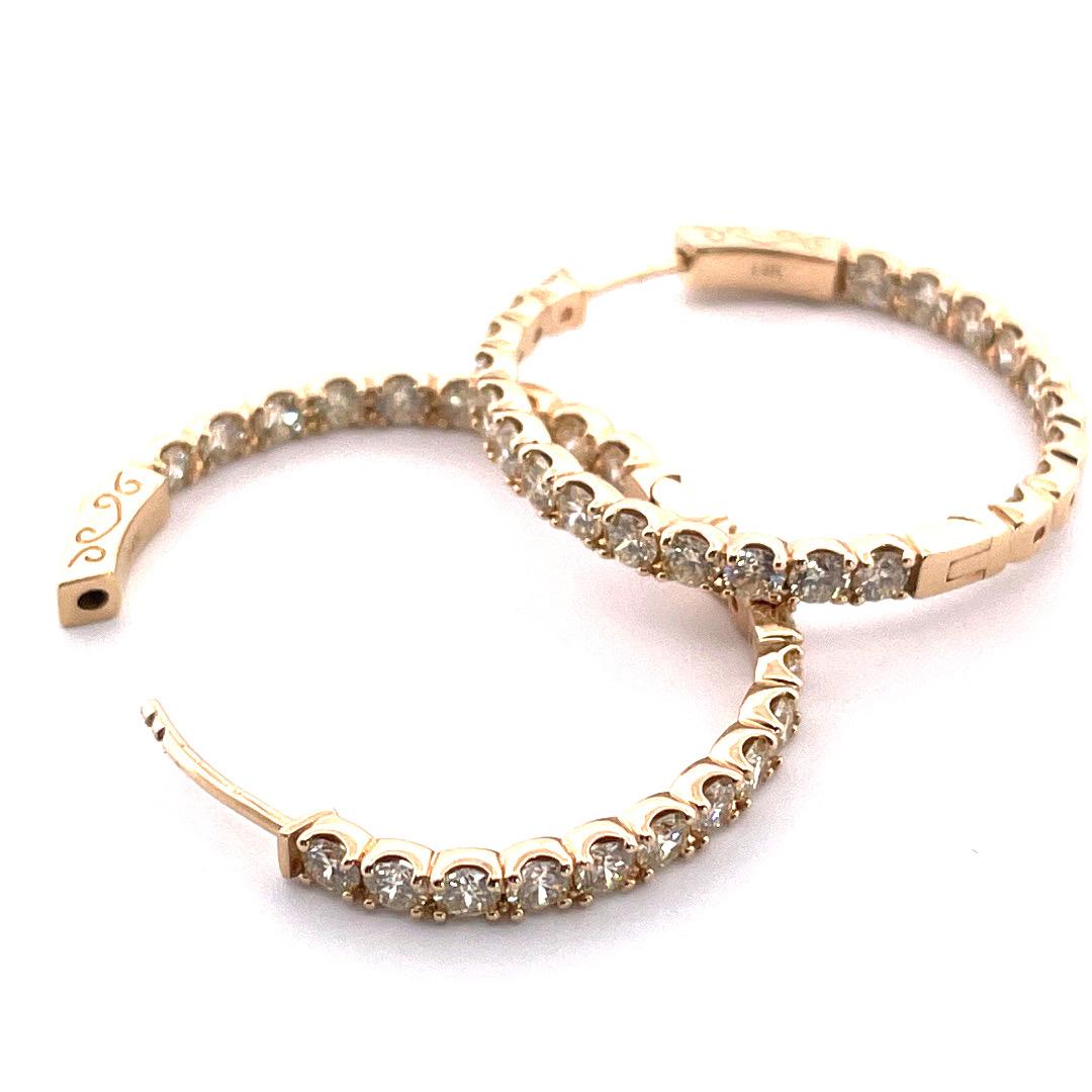 Modern Luxurious 14k Yellow Gold Hoop Diamond Earrings For Sale