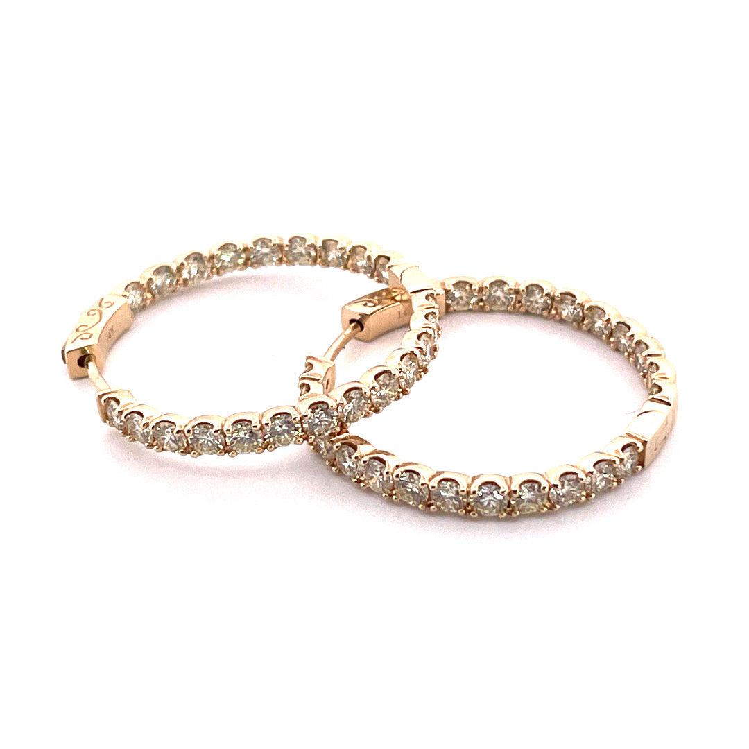 Créoles luxueuses en or jaune 14 carats avec diamants Pour femmes en vente