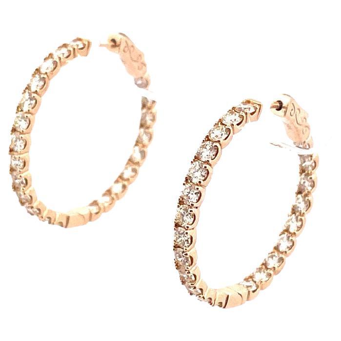 Luxurious 14k Yellow Gold Hoop Diamond Earrings For Sale