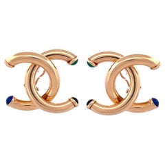 Luxurious 14k Yellow Gold Multigem Italian Double C Earrings