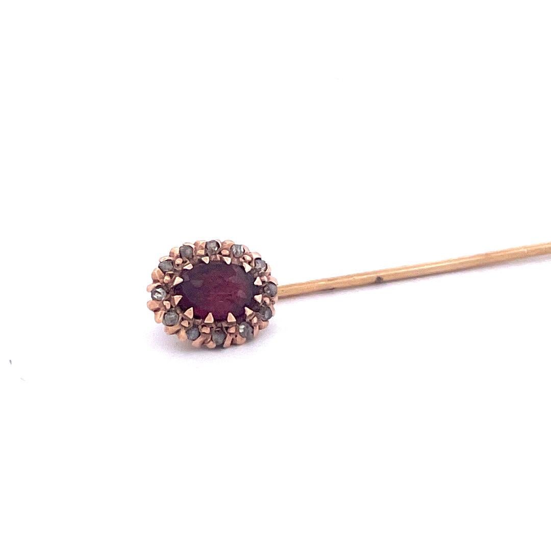 Victorian Luxurious 14k Yellow Gold Oval Ruby and Diamond Pin