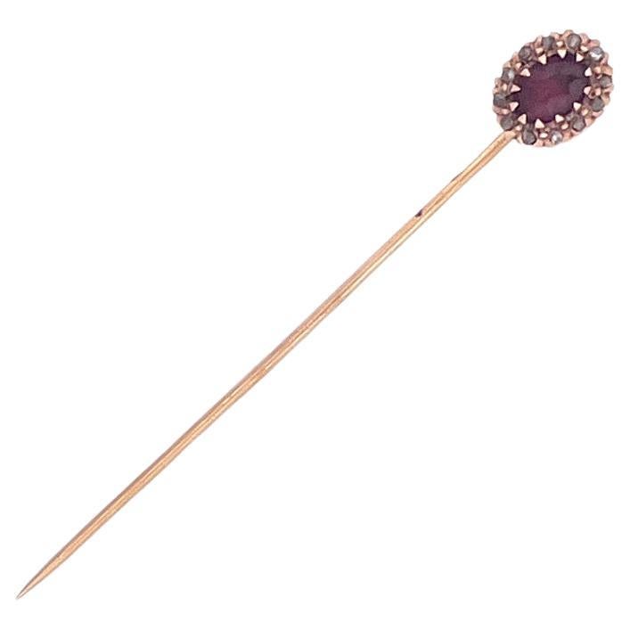 Luxurious 14k Yellow Gold Oval Ruby and Diamond Pin For Sale
