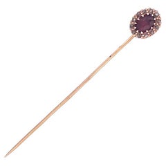 Luxurious 14k Yellow Gold Oval Ruby and Diamond Pin