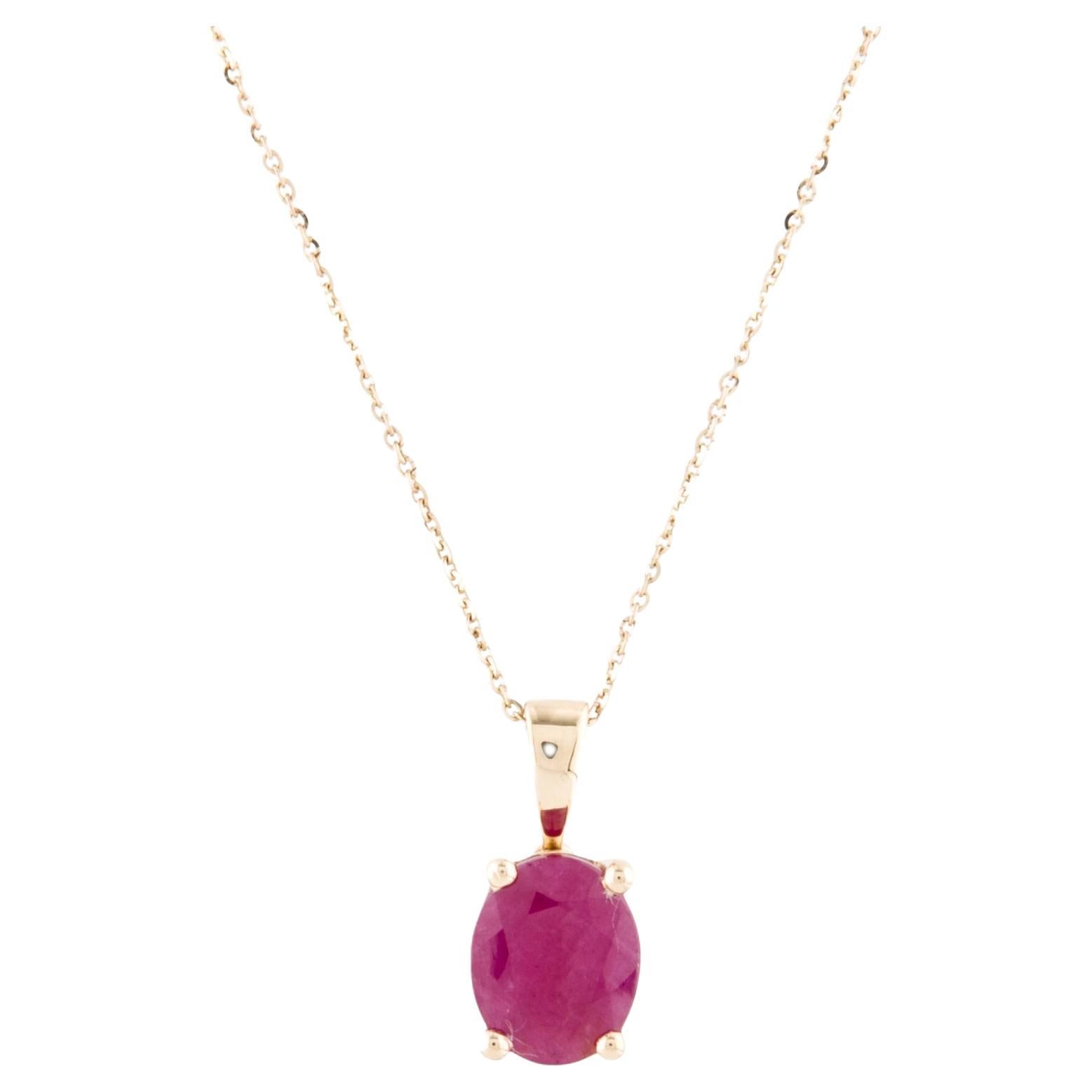 Luxurious 14K Yellow Gold Oval Ruby Pendant Necklace, 2.87ct, 18" Length For Sale