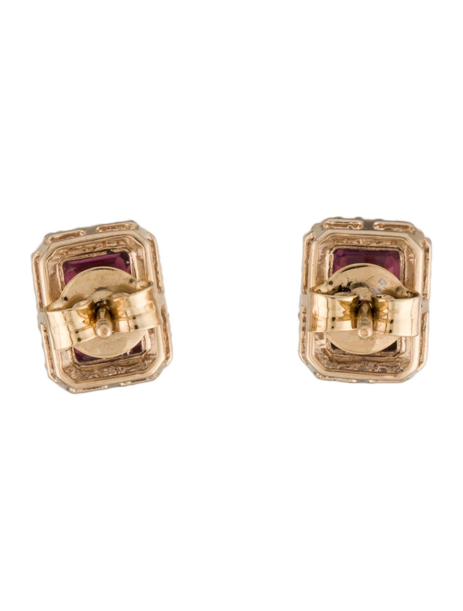 Baguette Cut Luxurious 14K Yellow Gold Stud Earrings with 1.84ct Tourmaline & 0.19ct Diamond  For Sale