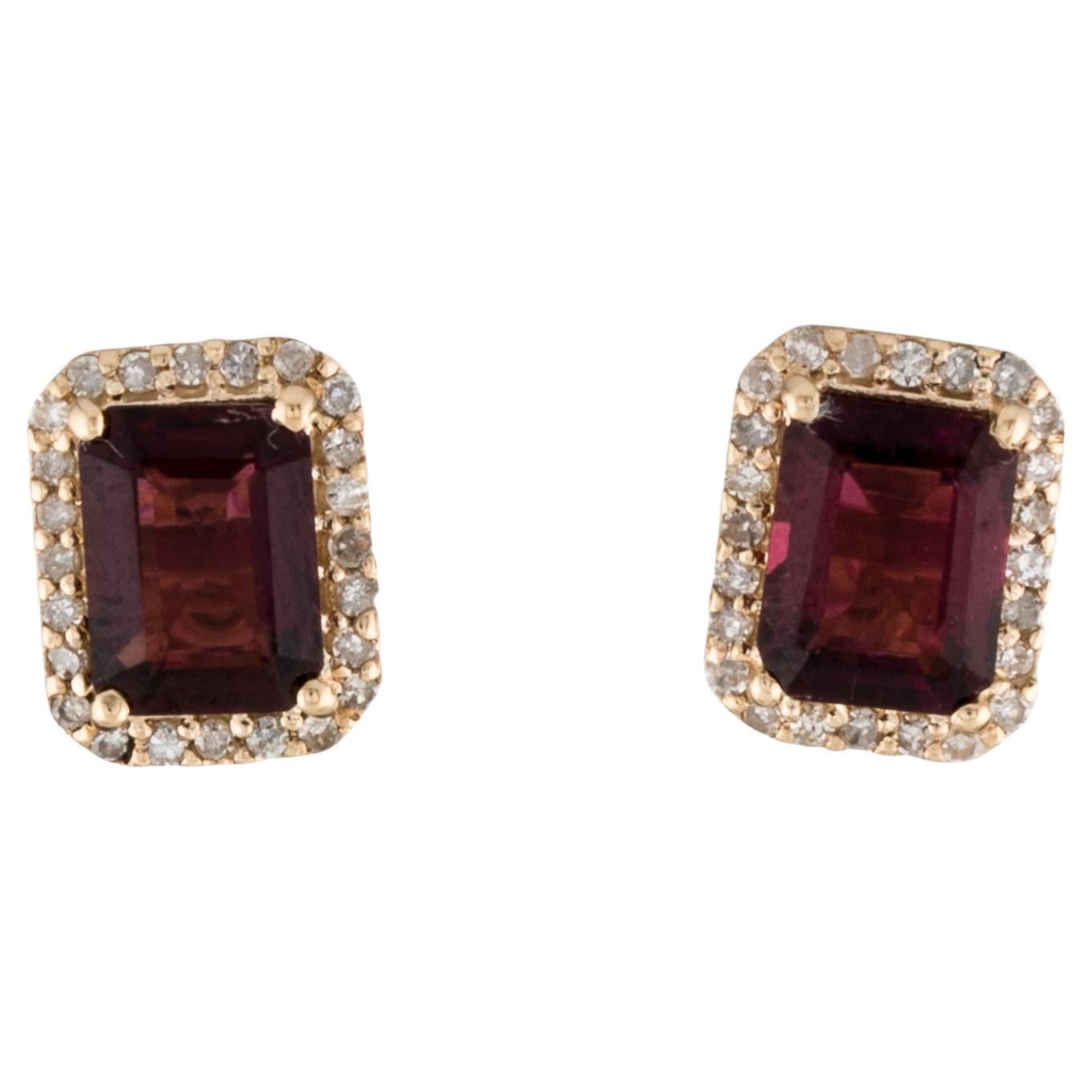 Luxurious 14K Yellow Gold Stud Earrings with 1.84ct Tourmaline & 0.19ct Diamond  For Sale