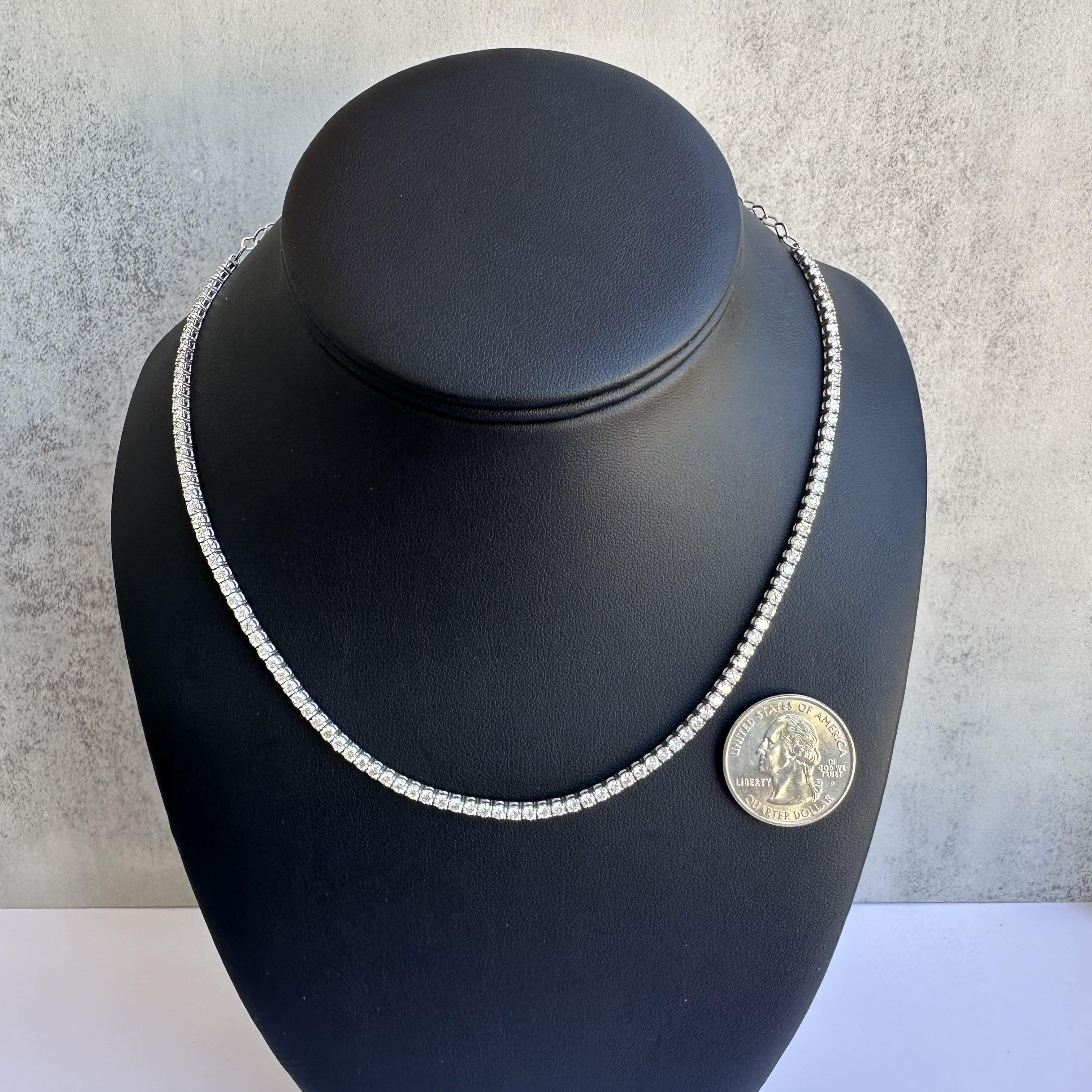 Luxurious 14kt White Gold Diamond Tennis Choker Necklace - 6.55ct, Adjustable In New Condition In West Hempstead, NY