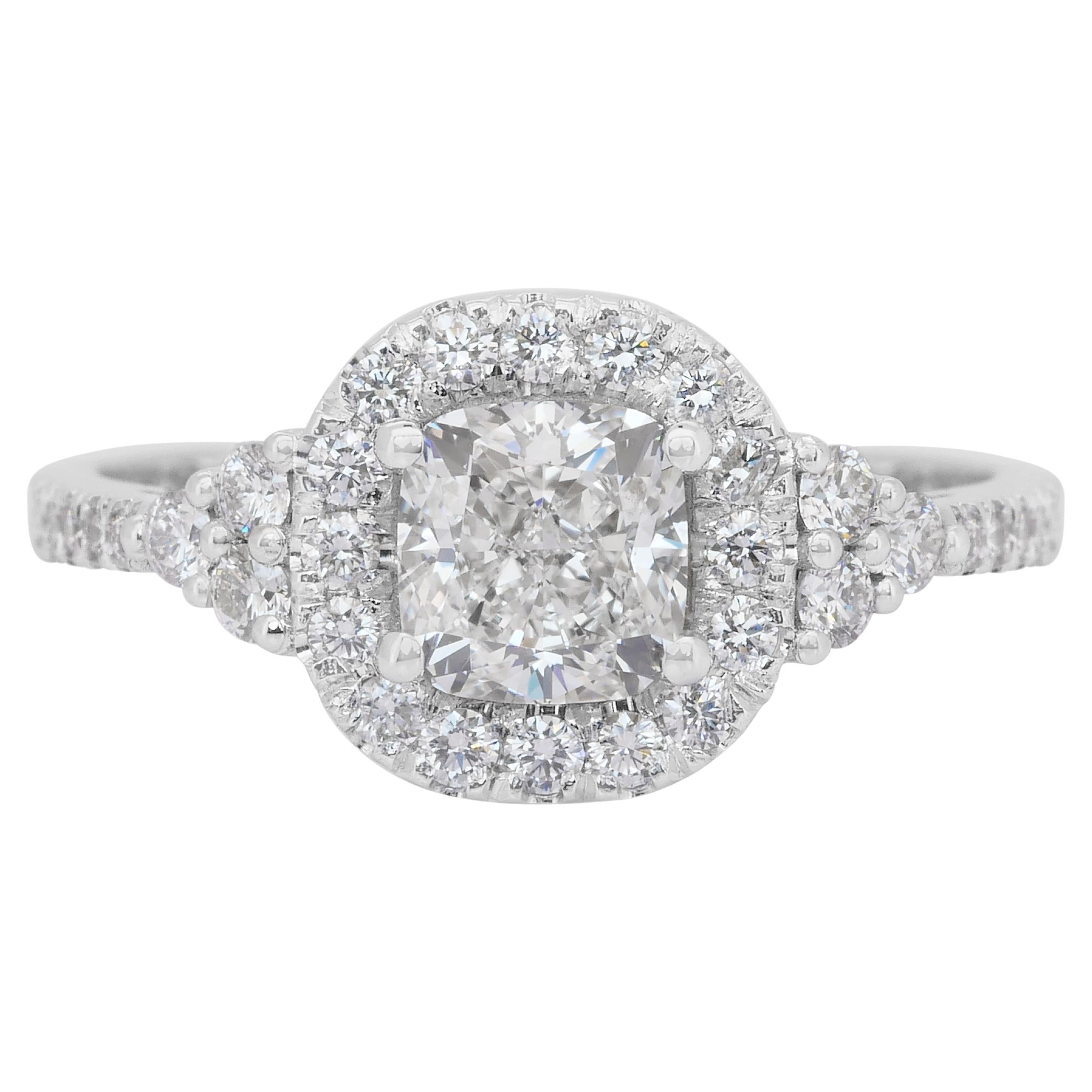 Luxurious 1.53ct Diamonds Halo Ring in 18k White Gold - IGI Certified