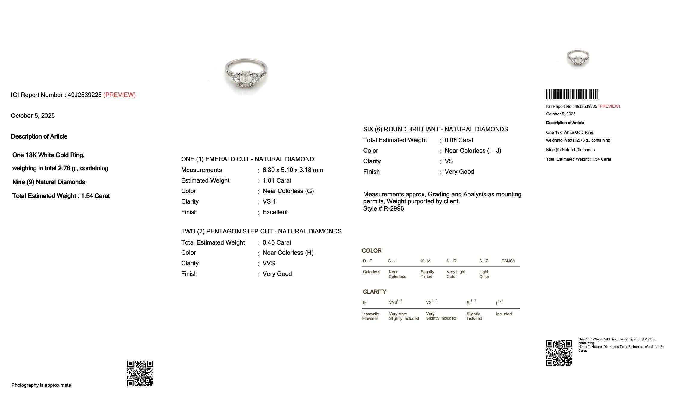 Luxuriöser 1,54ct Diamanten 3-Stein Ring in 18k Weißgold - IGI zertifiziert Damen im Angebot