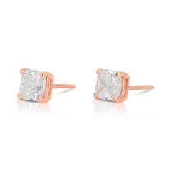 Luxurious 1.68ct Diamond Stud Earrings in 14k Rose Gold - IGI Certified