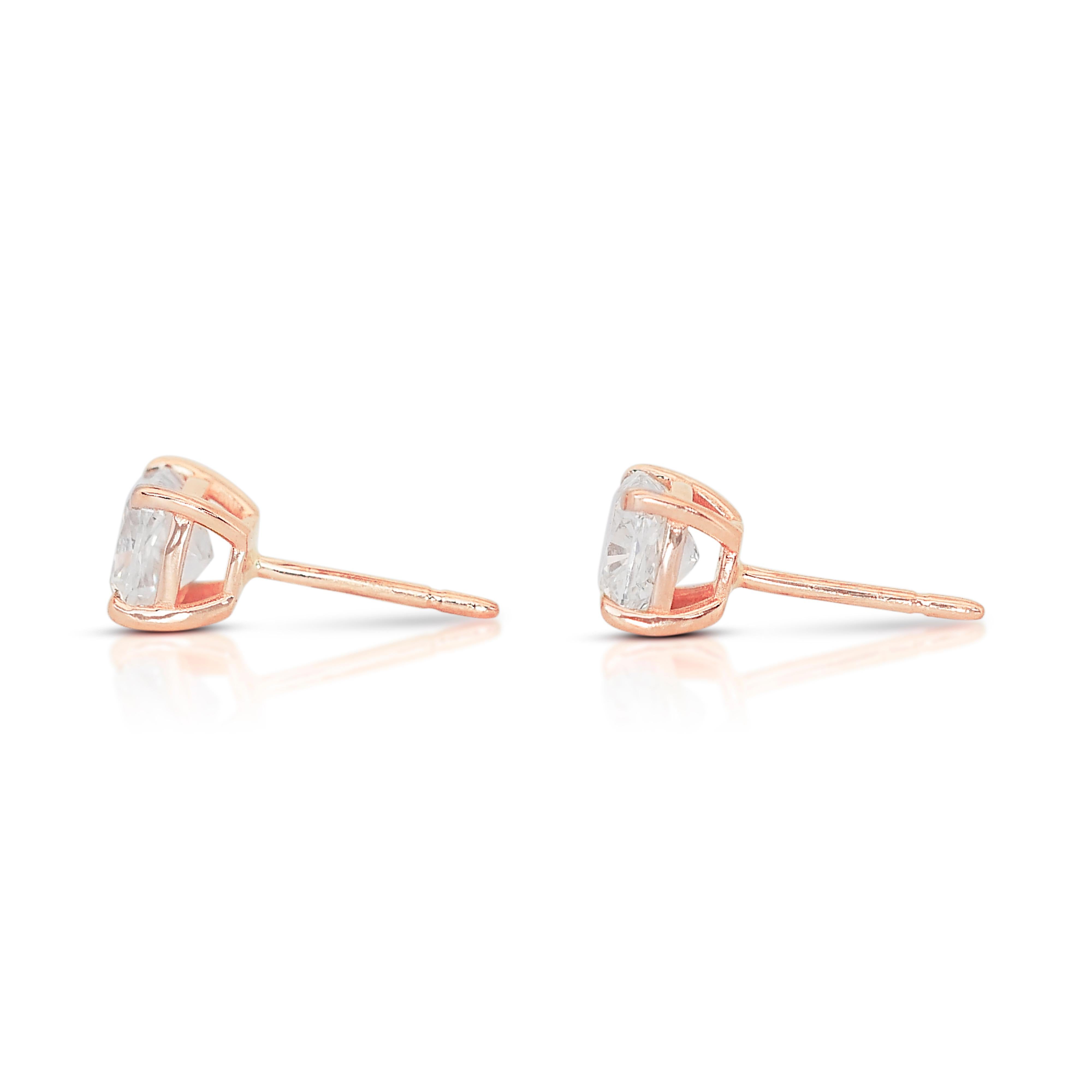 Luxurious 1.68ct Diamond Stud Earrings in 14k Rose Gold - IGI Certified In New Condition For Sale In רמת גן, IL