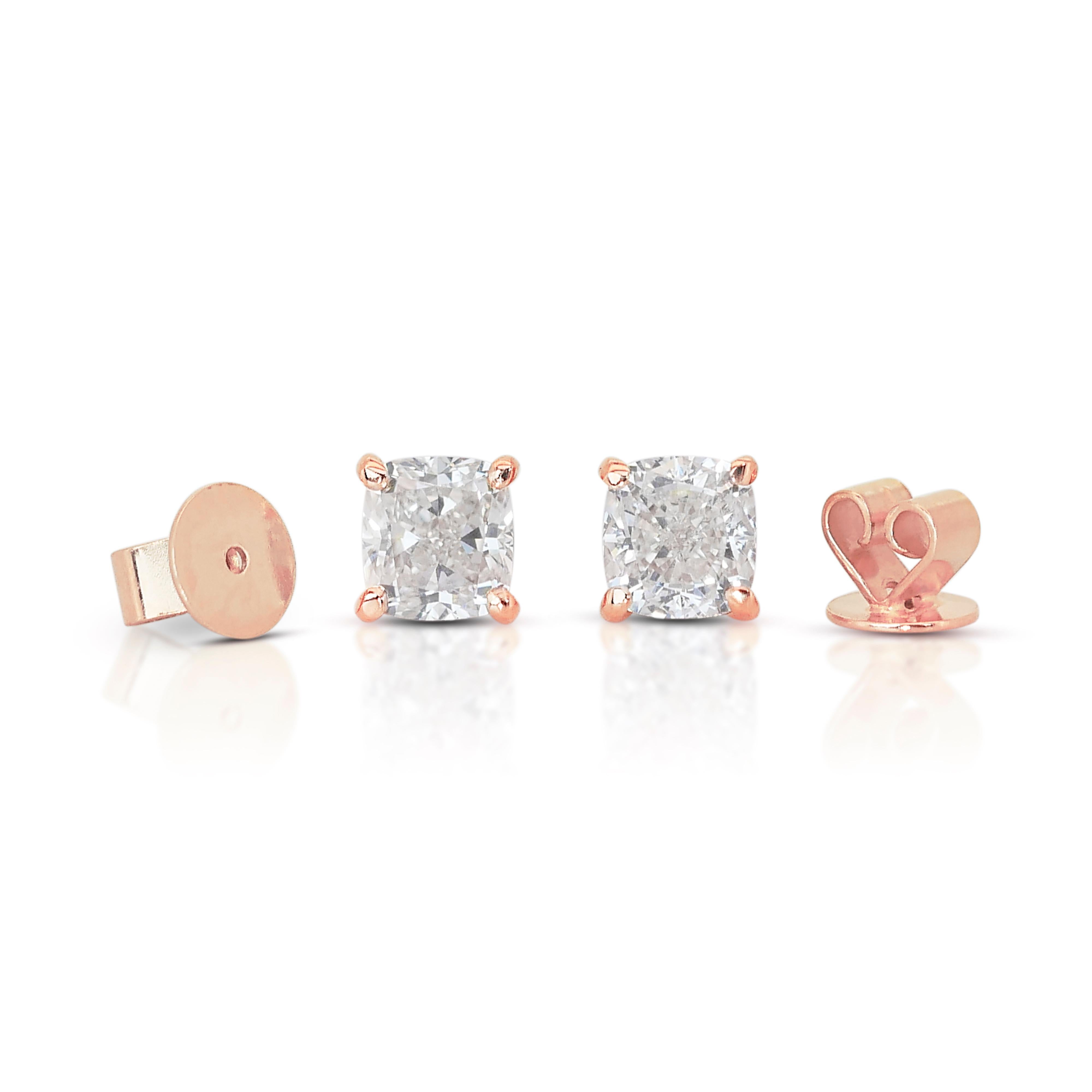 Luxurious 1.68ct Diamond Stud Earrings in 14k Rose Gold - IGI Certified For Sale 2