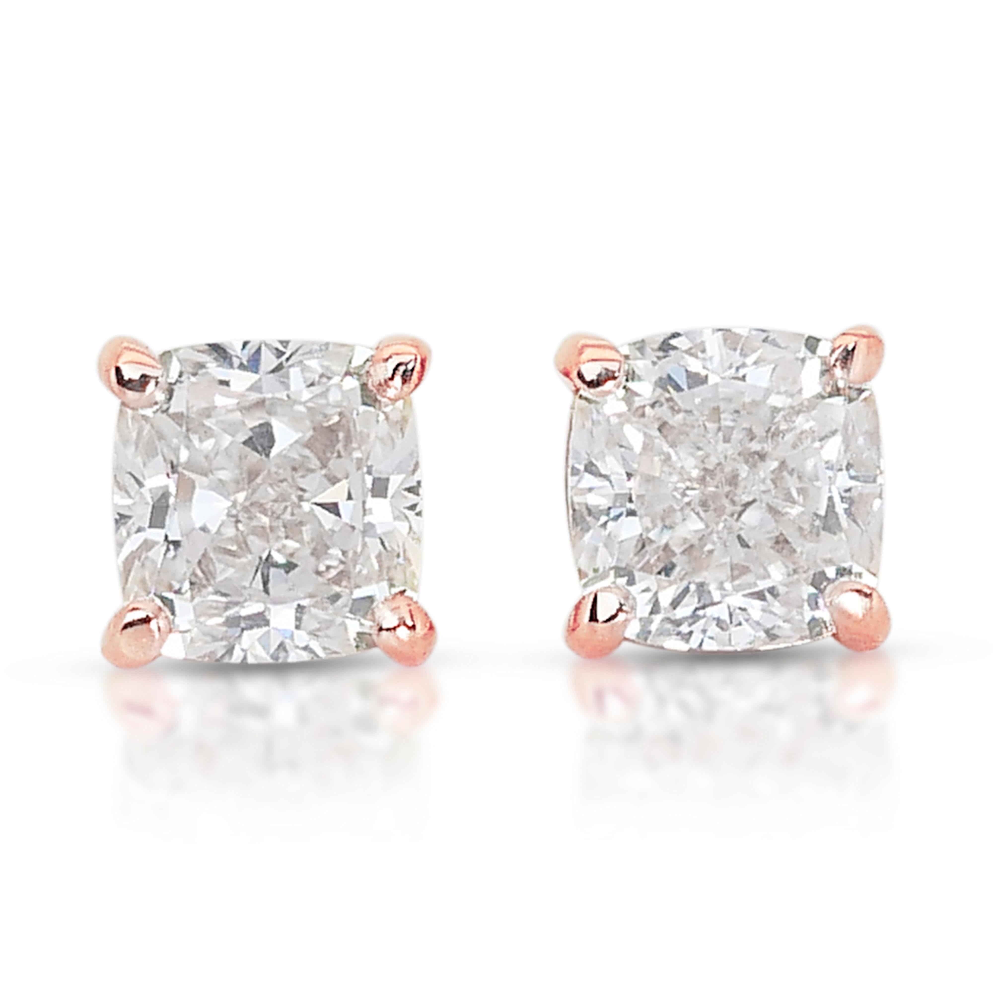 Luxurious 1.68ct Diamond Stud Earrings in 14k Rose Gold - IGI Certified For Sale 3