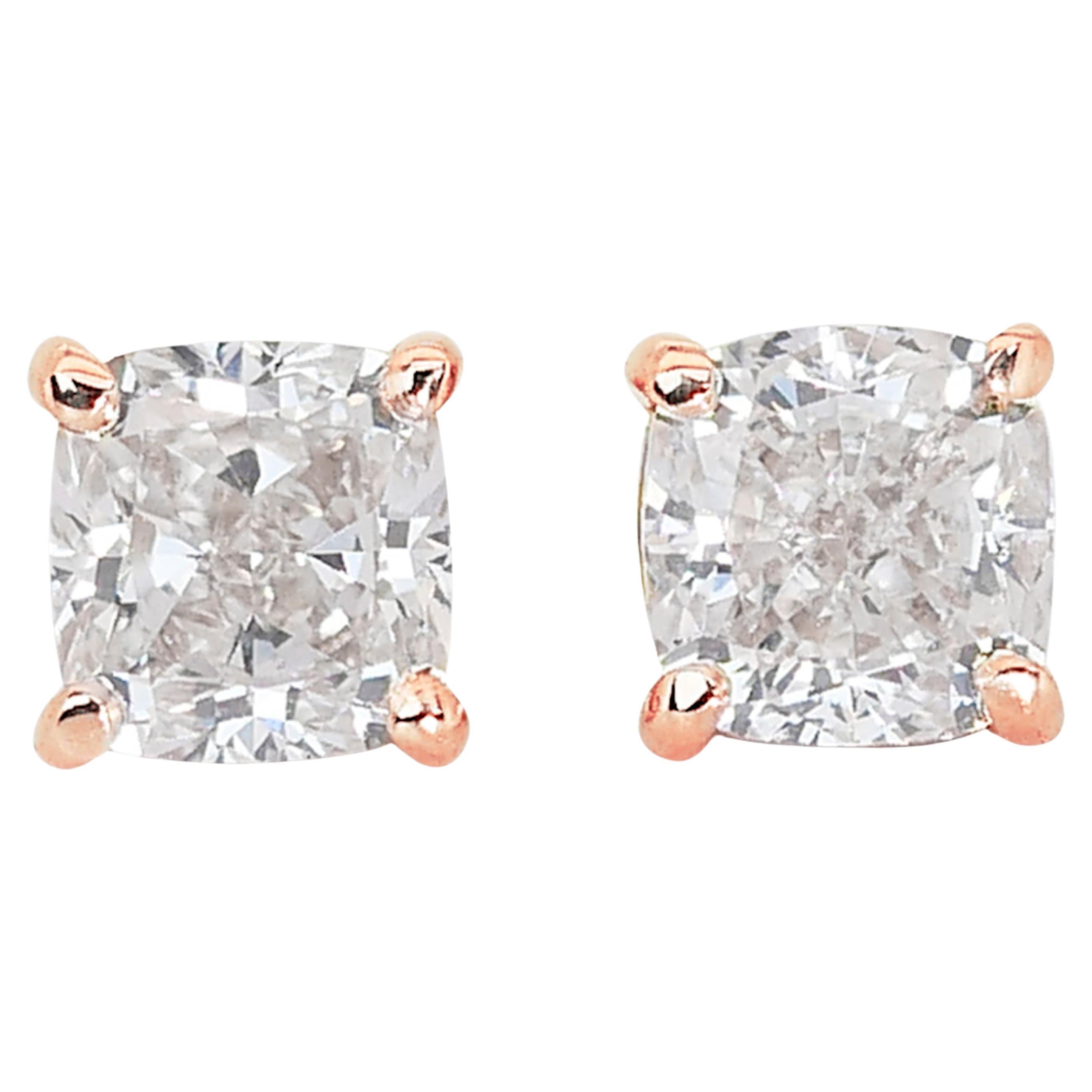 Luxurious 1.68ct Diamond Stud Earrings in 14k Rose Gold - IGI Certified For Sale