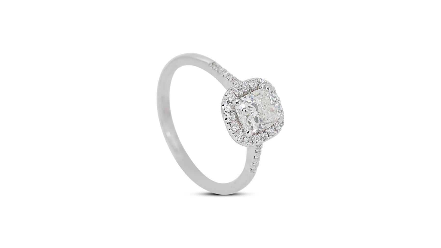 Luxurious 1.71ct Diamond Halo Ring in 18k White Gold - GIA Certified For Sale 2