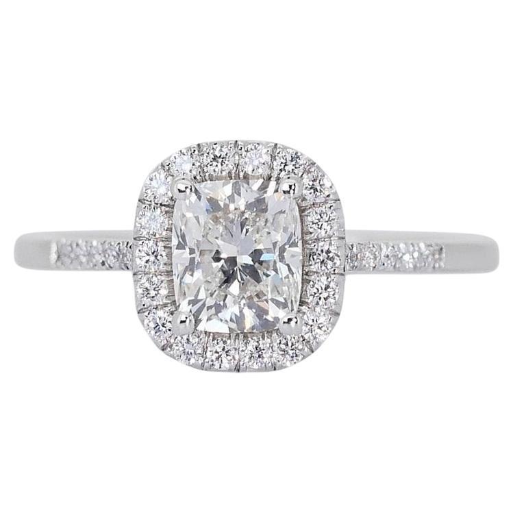 Luxurious 1.71ct Diamond Halo Ring in 18k White Gold - GIA Certified For Sale