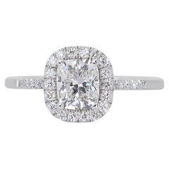 Luxueuse bague en or blanc 18k avec halo de diamants de 1,71ct - Certifiée GIA