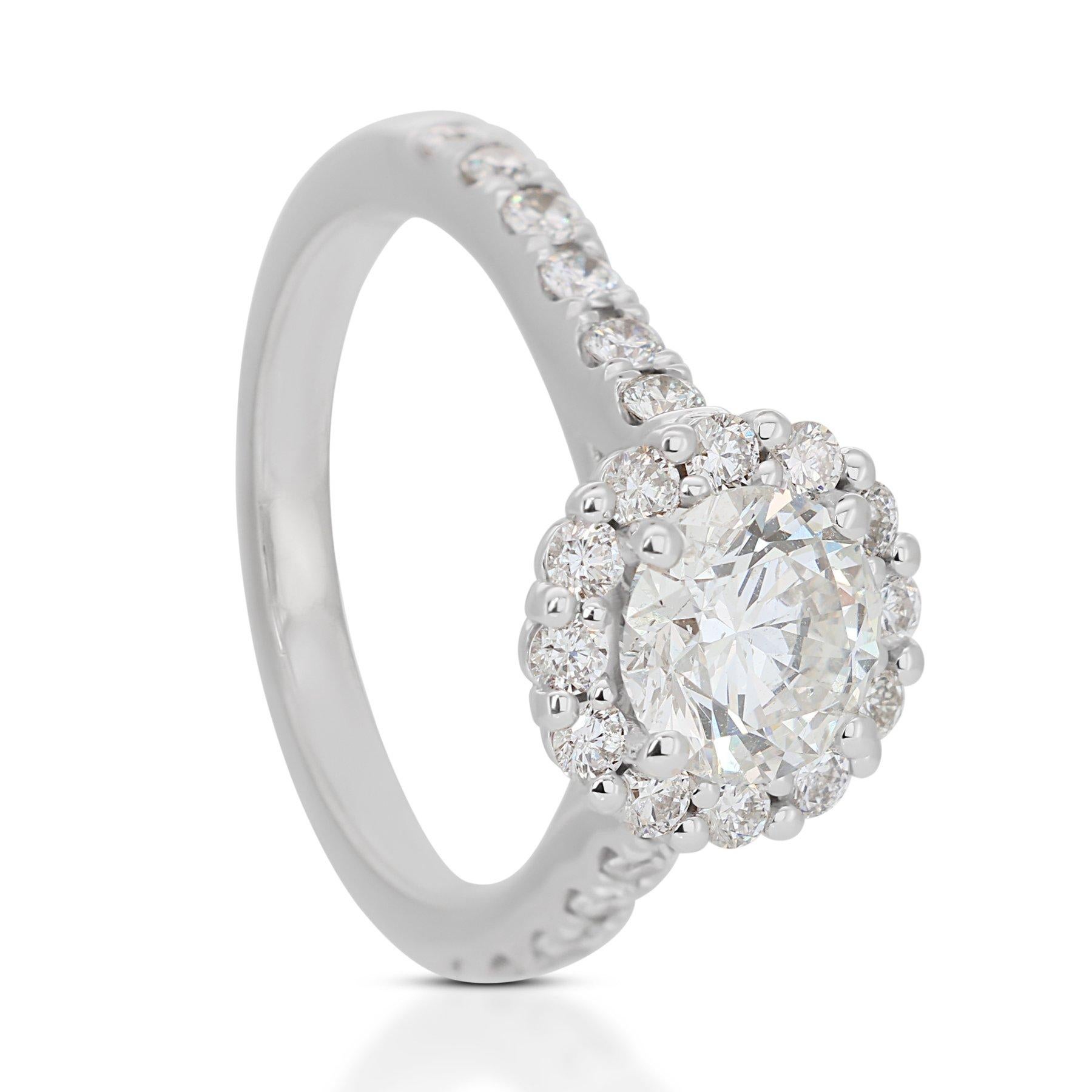 Luxurious 1.72ct Diamond Halo Ring in 18k White Gold - GIA Certified

Introducing a masterpiece of modern elegance, this exquisite halo ring crafted from 18k white gold features a central 1.21-carat round diamond, radiating pristine clarity and