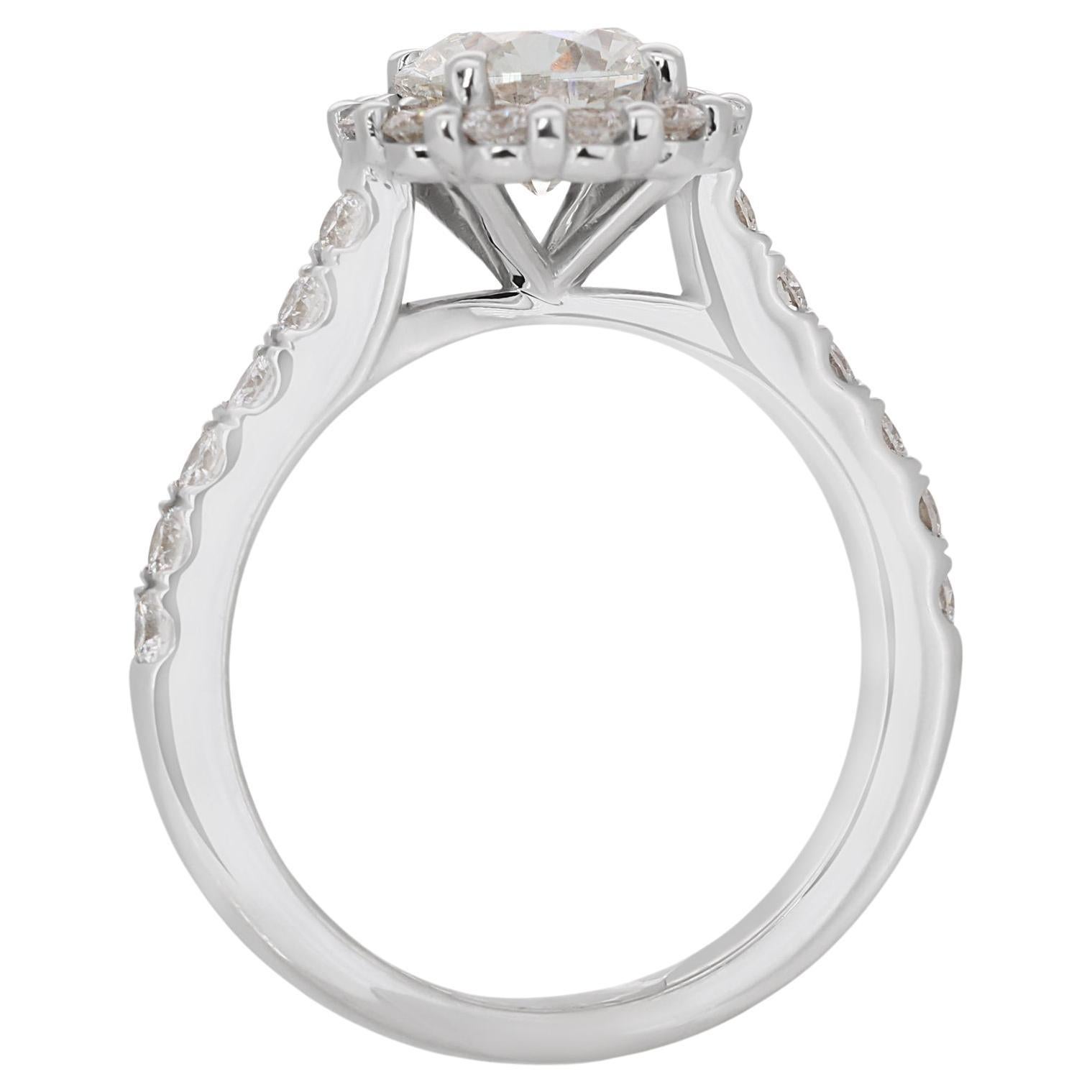 Luxurious 1.72ct Diamond Halo Ring in 18k White Gold - GIA Certified For Sale 2