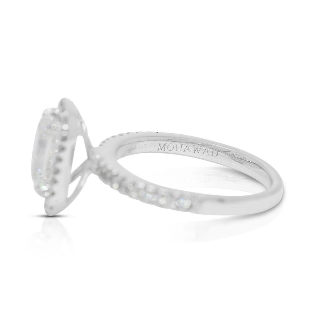Femenino o masculino Luxurious 1.86ct Natural Diamond Halo Pave Ring in 18K White Gold by MOUAWAD en venta