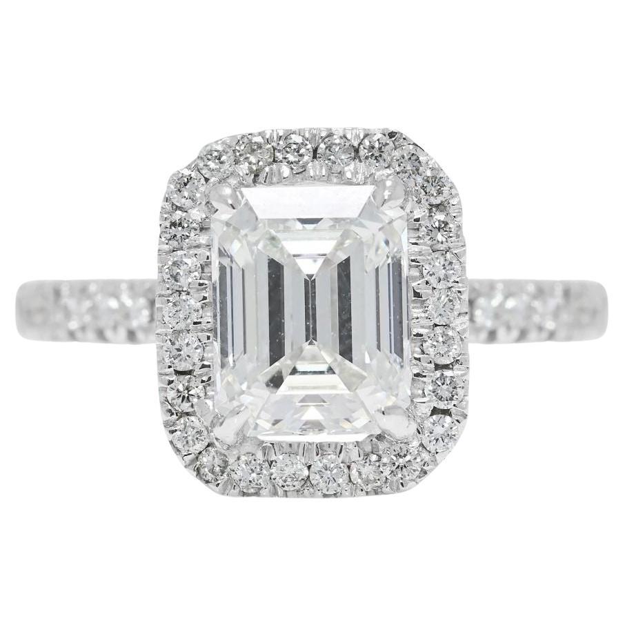 Luxurious 1.86ct Natural Diamond Halo Pave Ring in 18K White Gold by MOUAWAD